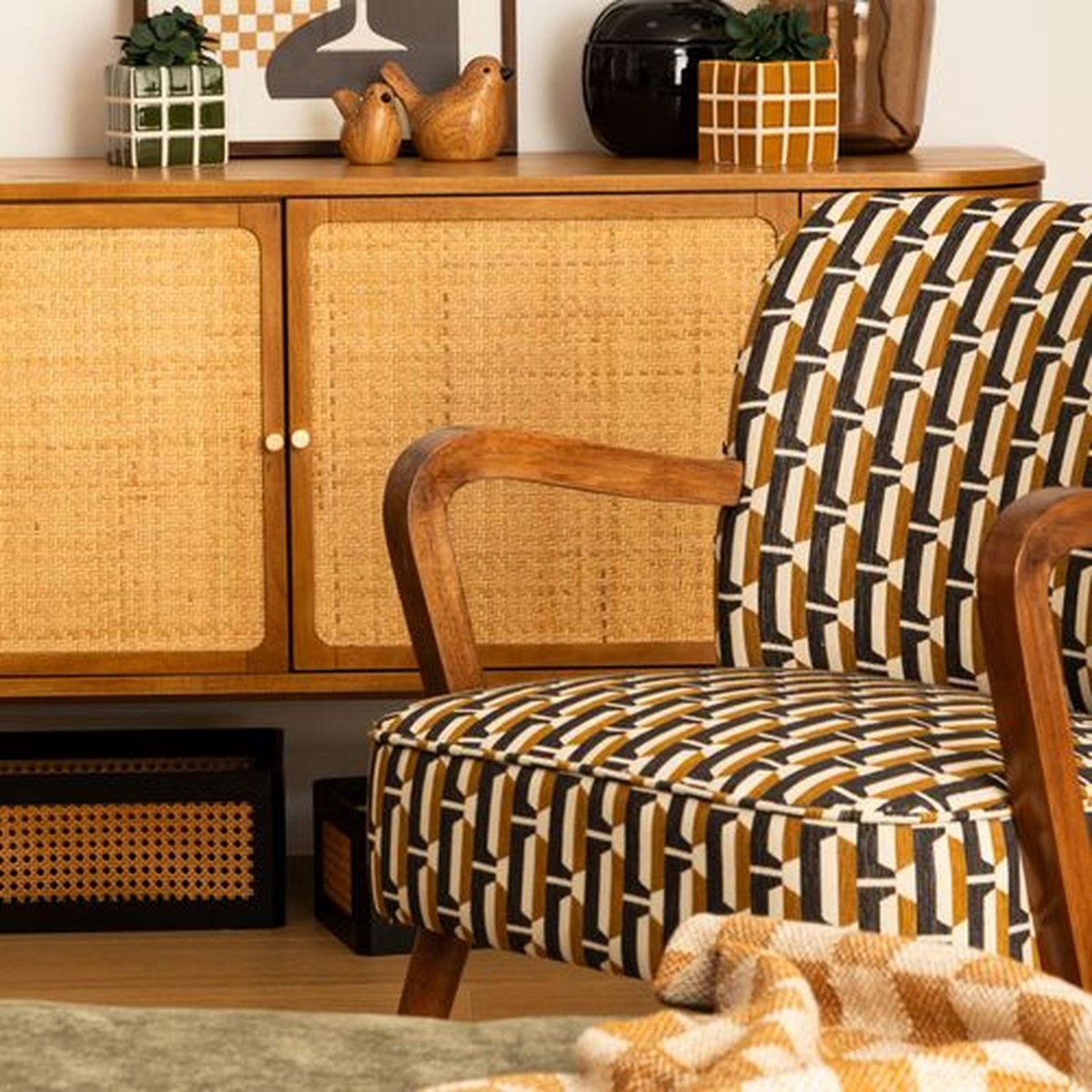 ATMOSPHERA Fauteuil avec tissu jacquard CHIARA - Noir et beige