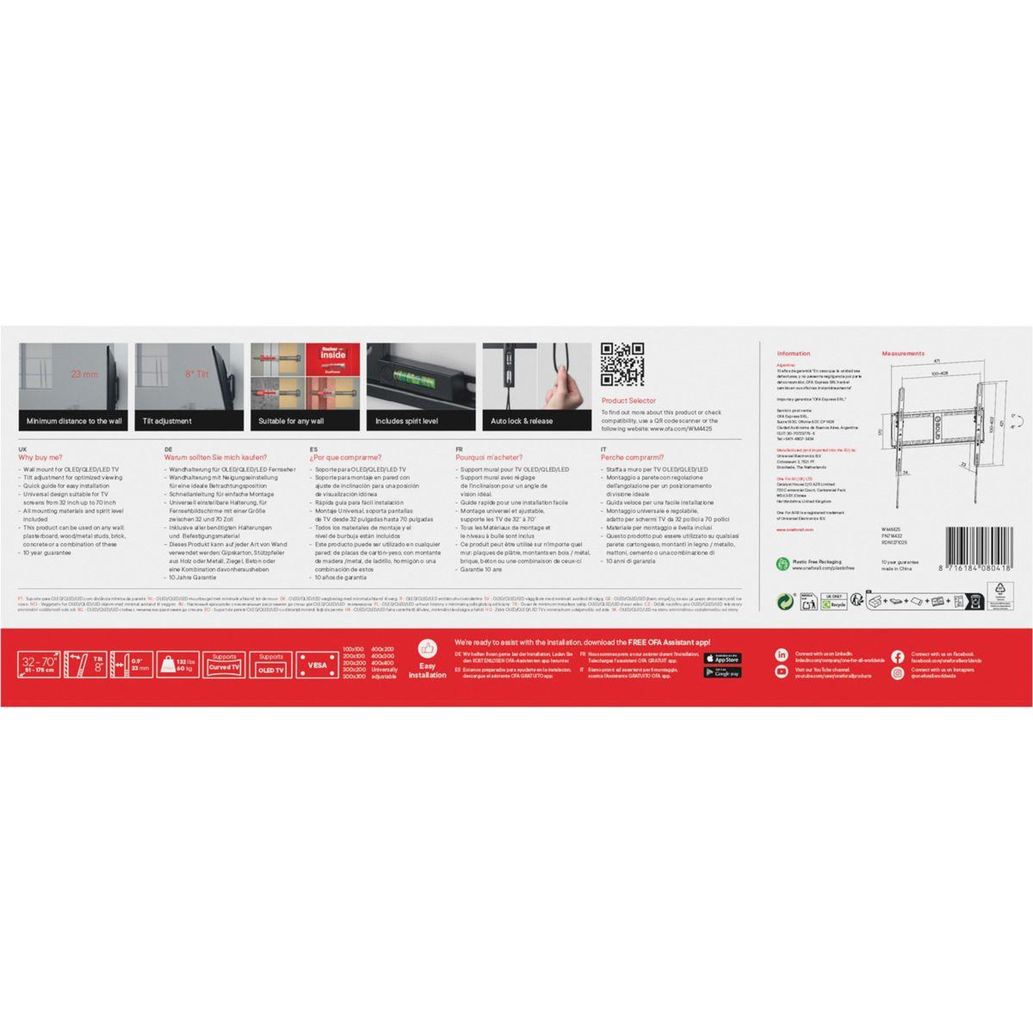 Voir la diapositive 4 : One For All Support mural tv tv solid inclinable 32''-70'' vesa 400