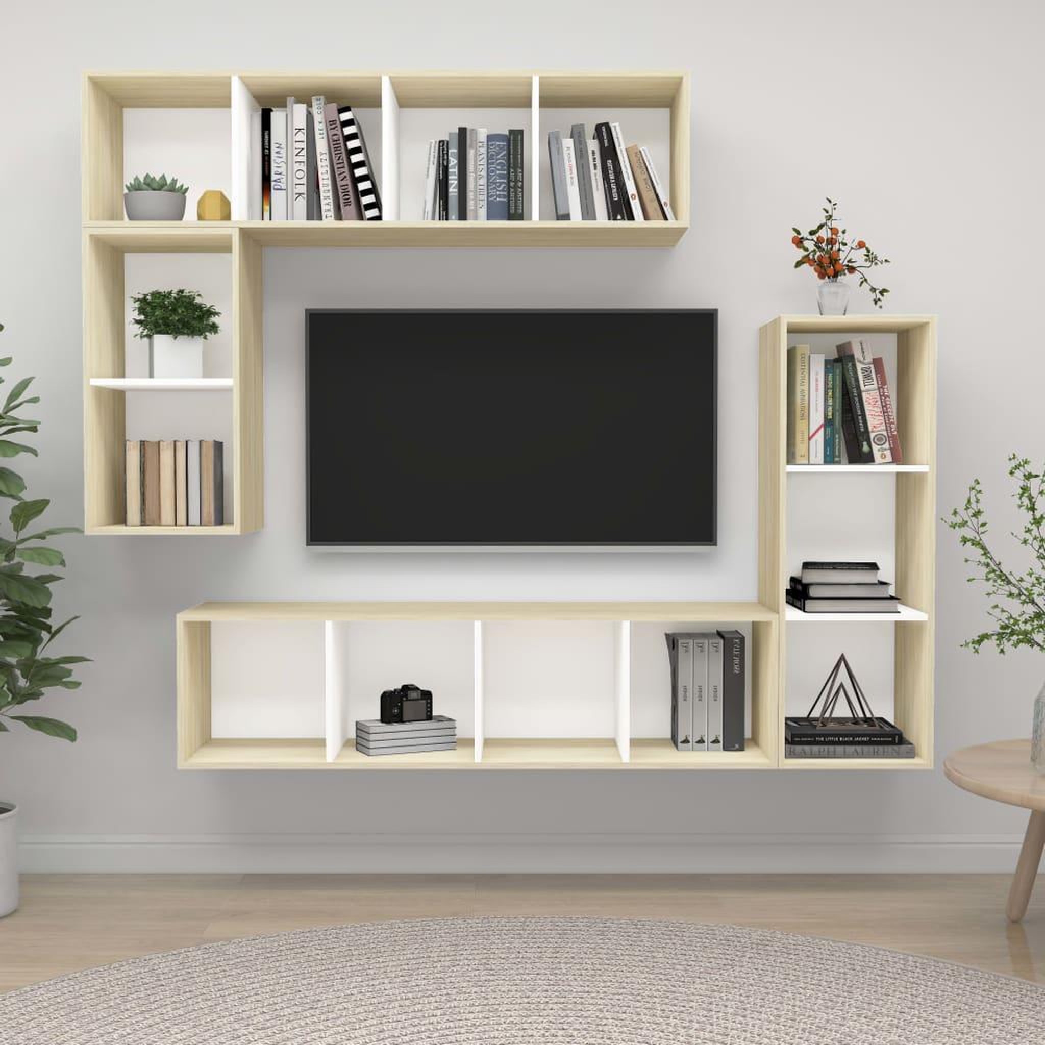Voir la diapositive 1 : VIDAXL Ensemble meubles TV 4 pcs Blanc/chene sonoma Bois d'ingenierie