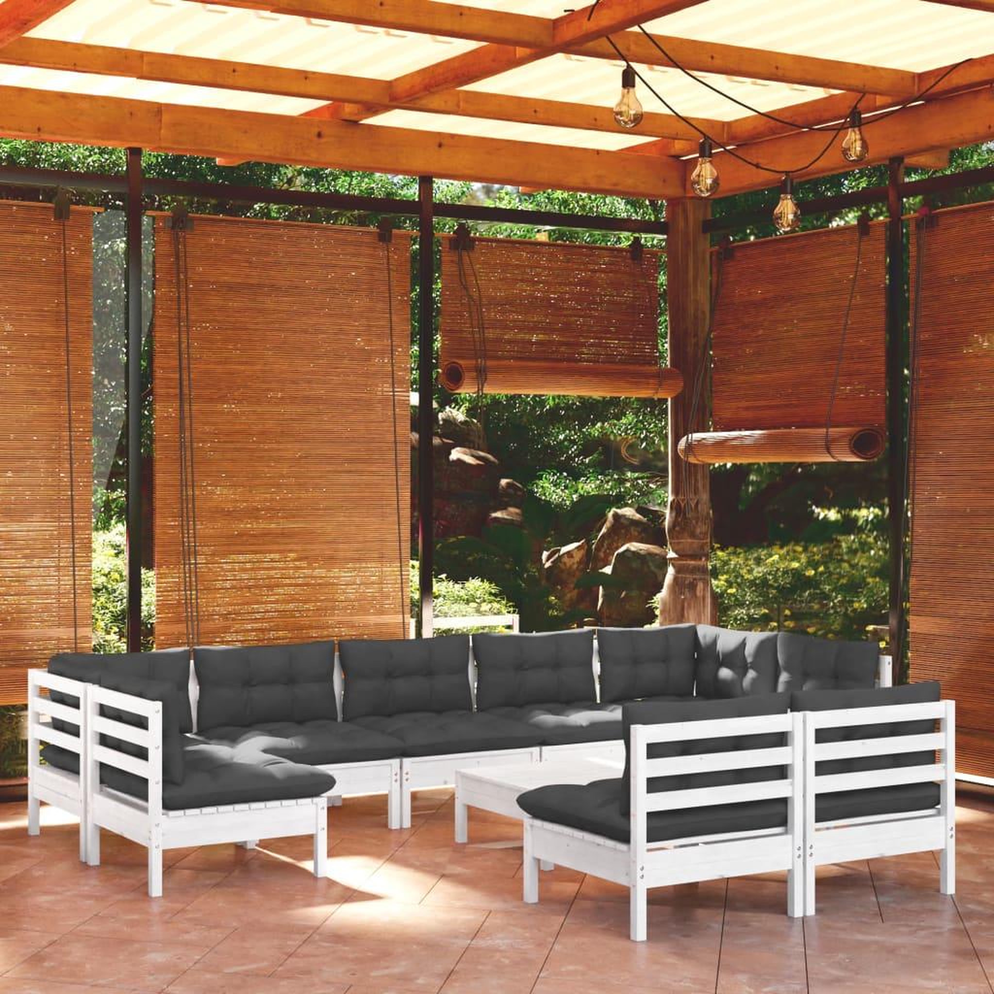 VIDAXL Salon de jardin 10 pcs avec coussins blanc bois de pin massif