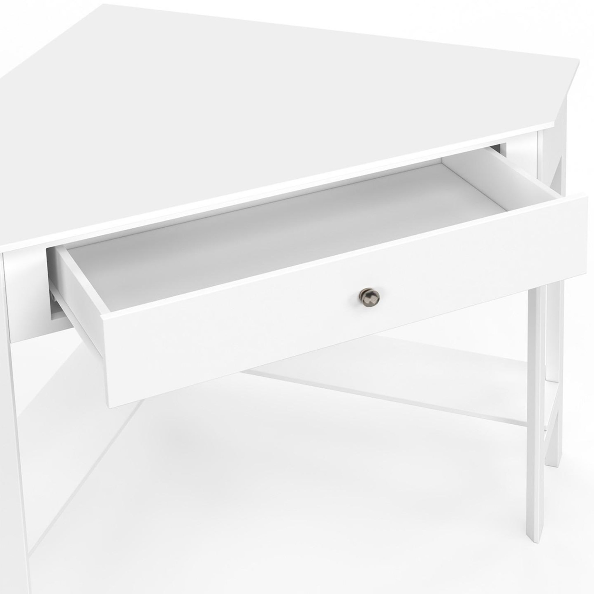 Voir la diapositive 5 : ID MARKET Bureau d'angle remi blanc gain de place bureau informatique avec rangements et 1 tiroir