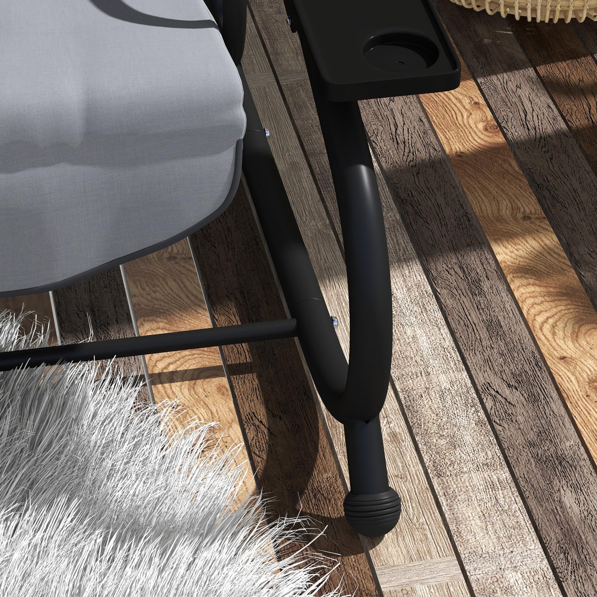 Voir la diapositive 6 : OUTSUNNY Balancelle de jardin convertible 3 places inclinaison toit réglable 2 tablettes + matelas 2L x 1,2l x 1,64H m métal époxy noir polyester gris