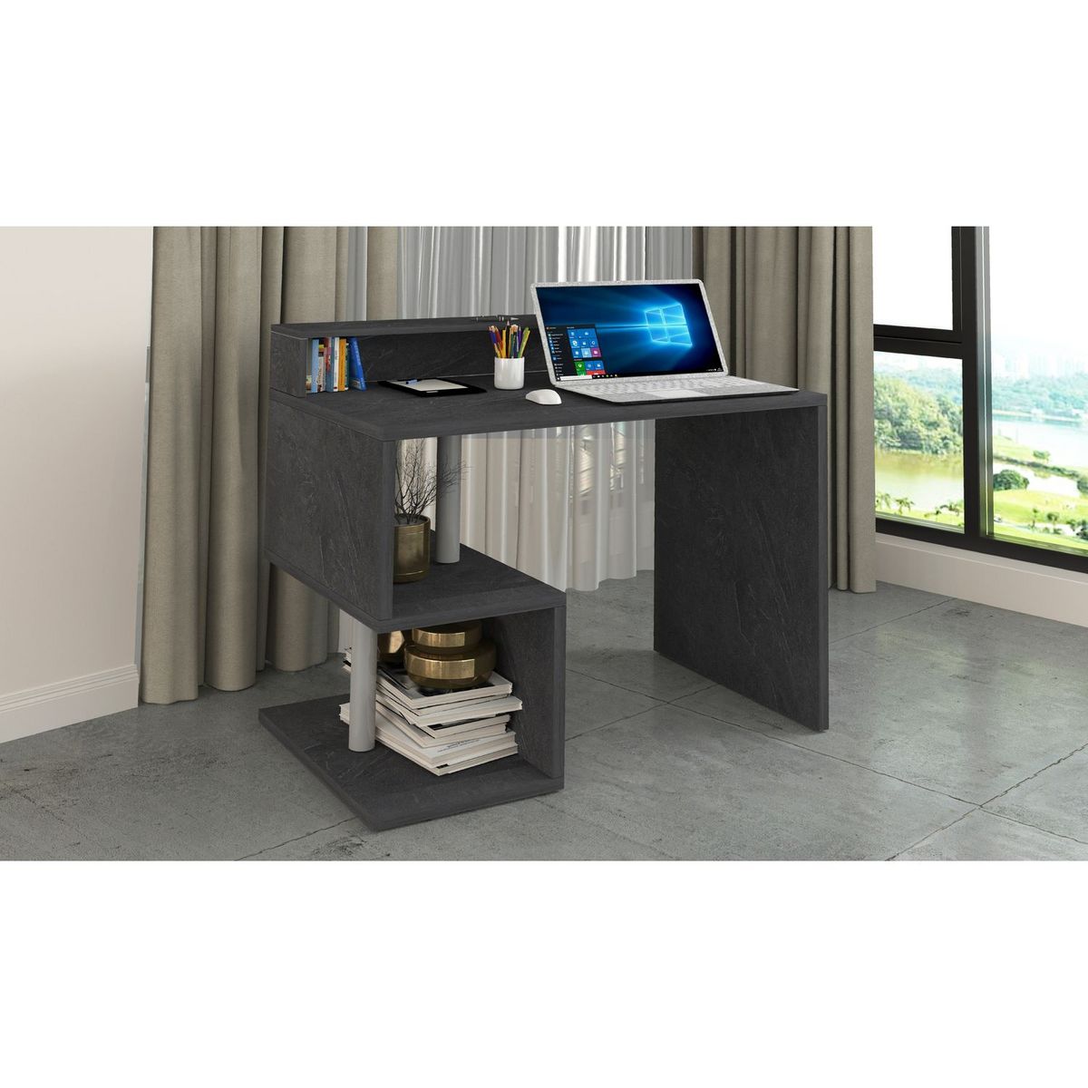 Bureau droit avec rehaussement L100 cm SANTA