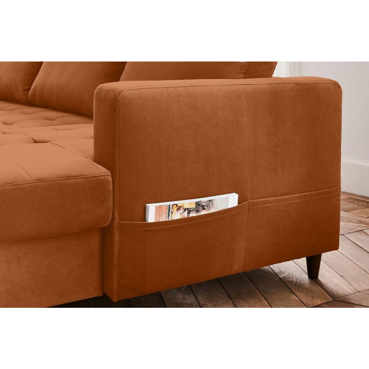 LISA DESIGN Anna - canapé panoramique d'angle gauche - 7 places - convertible avec coffre - en velours