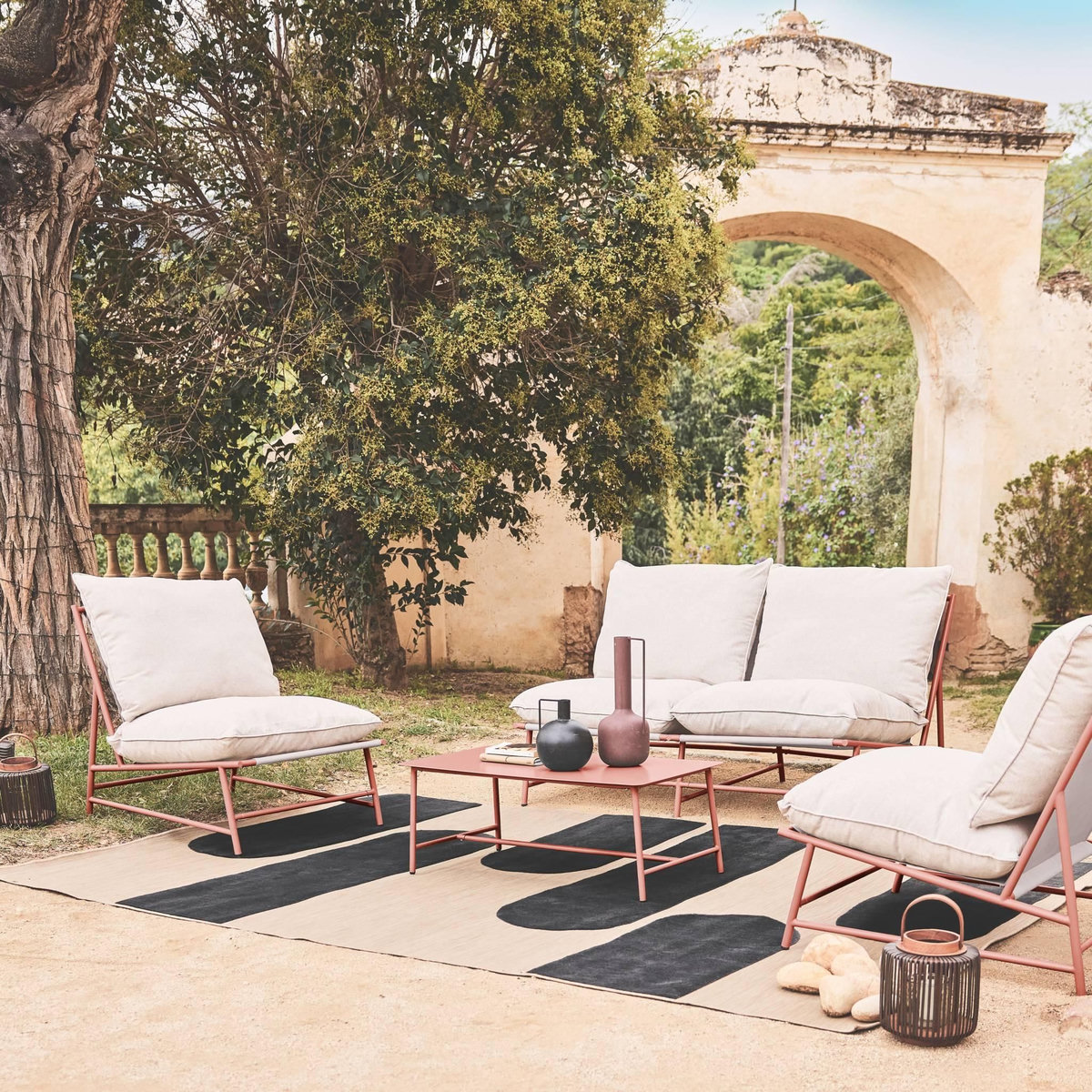 SWEEEK Salon de jardin en acier et textilène SOFIA, 4 places, table rectangulaire