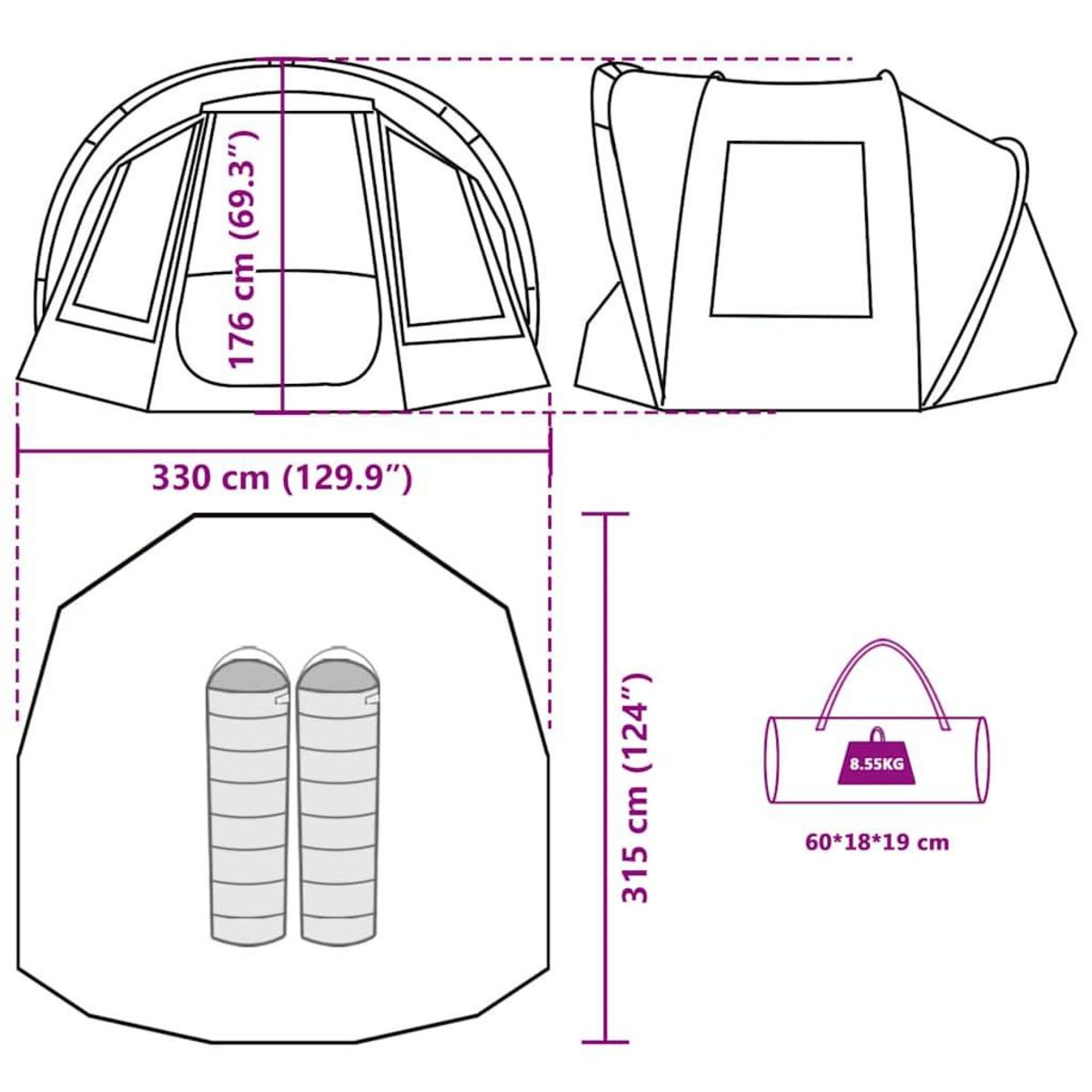 VIDAXL Tente de peche 2 personnes marron impermeable
