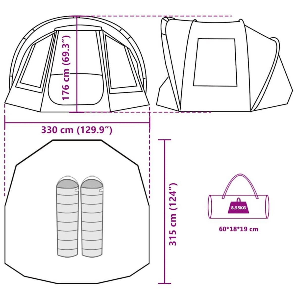VIDAXL Tente de peche 2 personnes marron impermeable