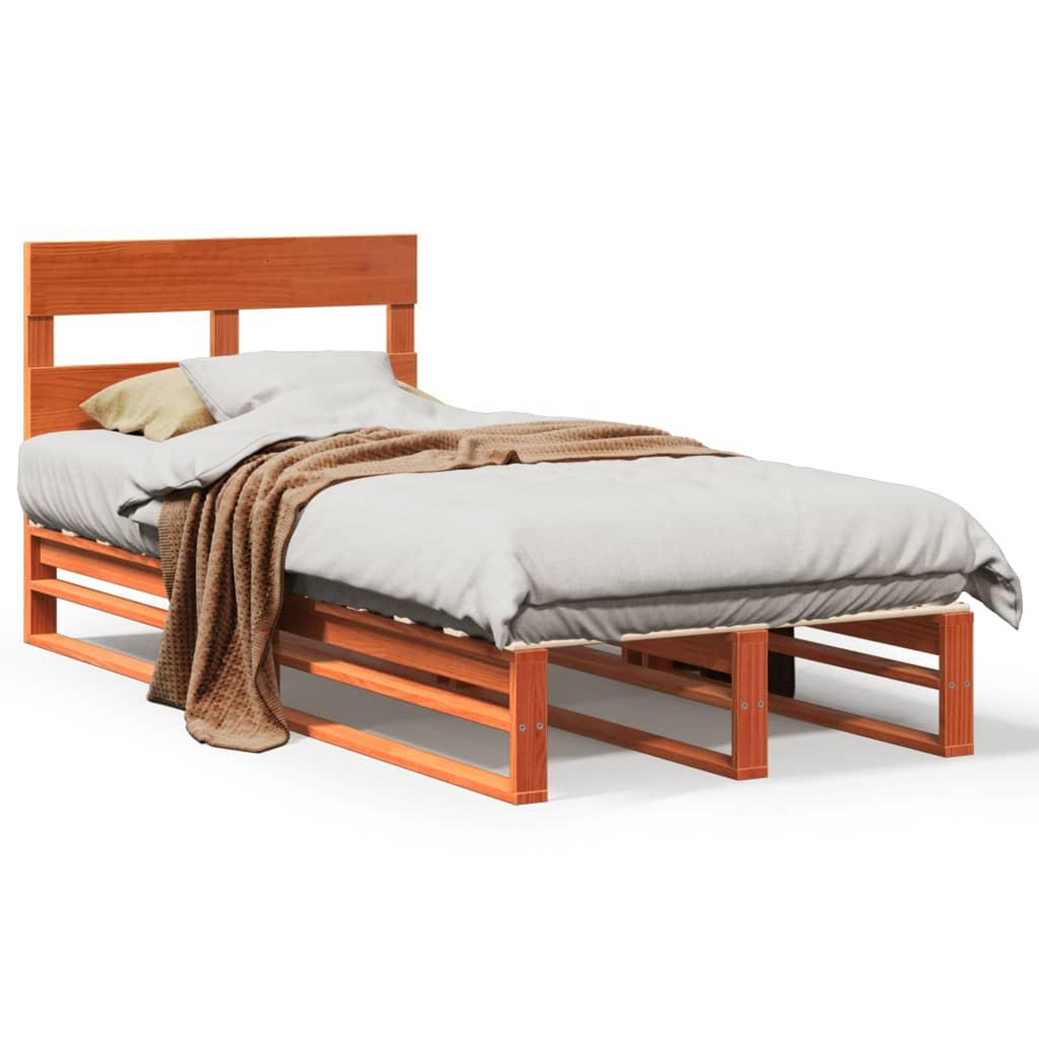 Voir la diapositive 2 : VIDAXL Cadre de lit sans matelas cire marron 90x200 cm bois pin massif