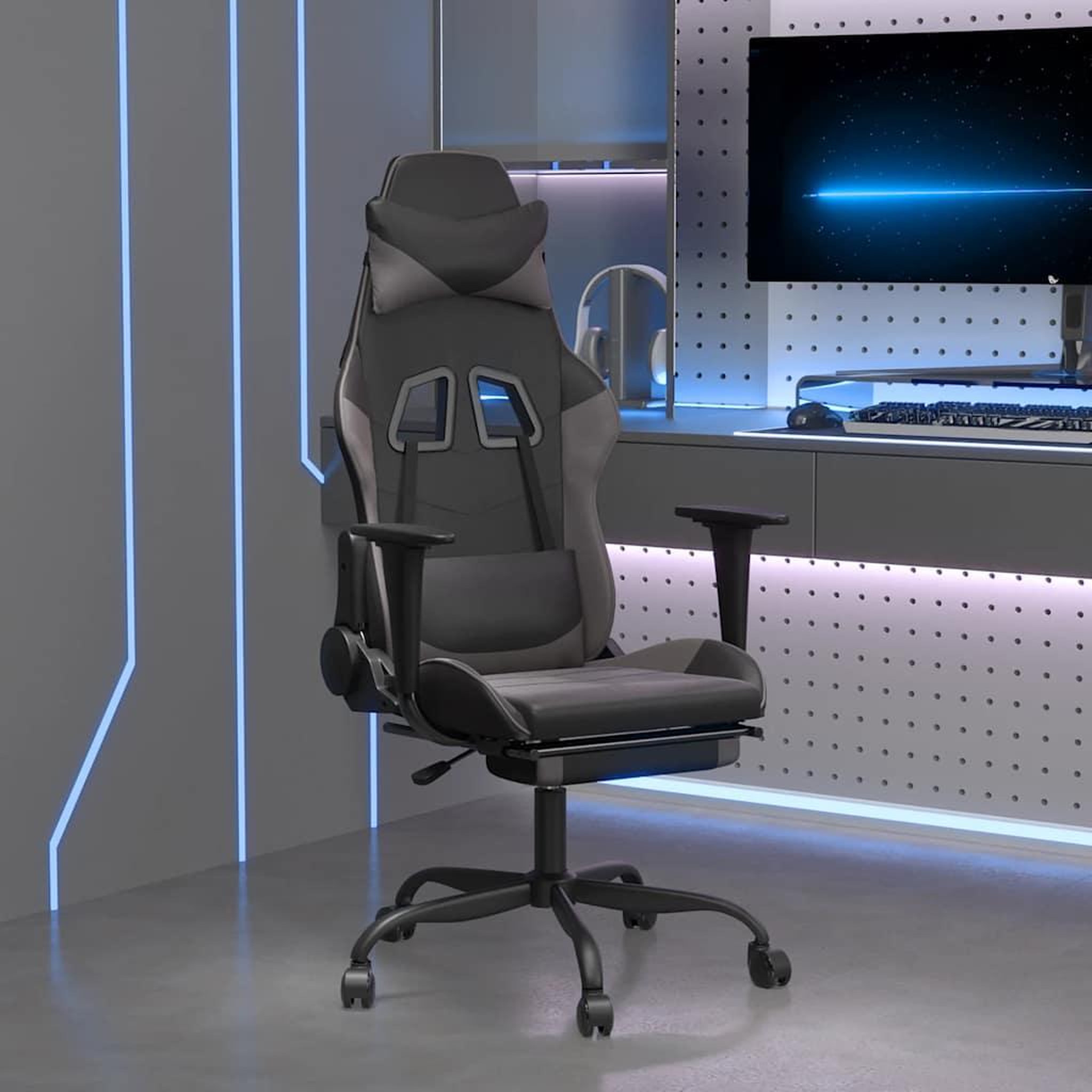 VIDAXL Chaise de jeu de massage avec repose-pied Noir&Gris Similicuir