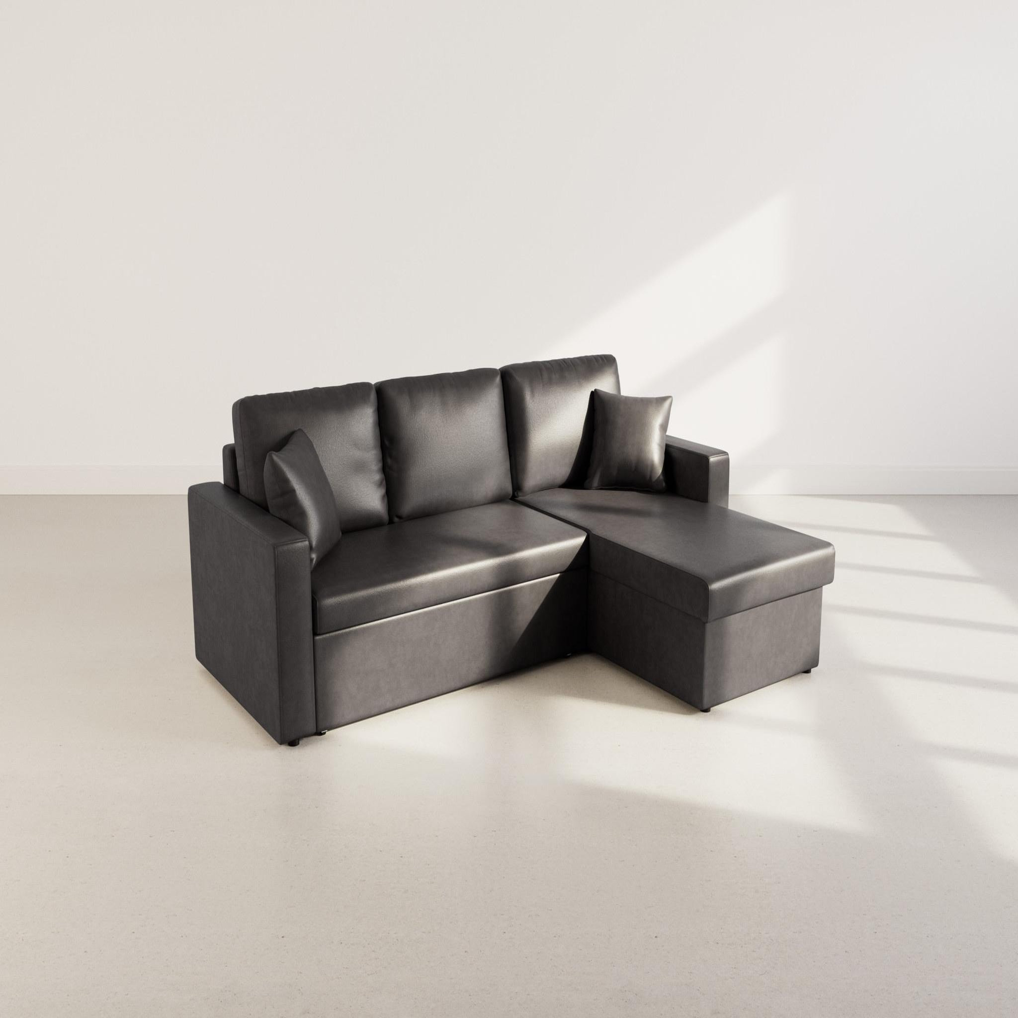 Voir la diapositive 6 : BEST MOBILIER Cyrus - canapé d'angle réversible 4 places - convertible avec coffre - en simili