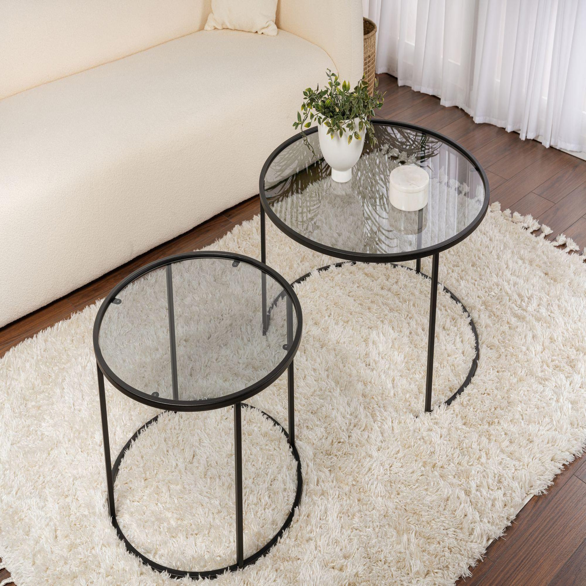 Voir la diapositive 4 : Habitat et Jardin Lot de 2 tables basses en métal  aurum  - 80 x 80 x 43 cm - noir gris