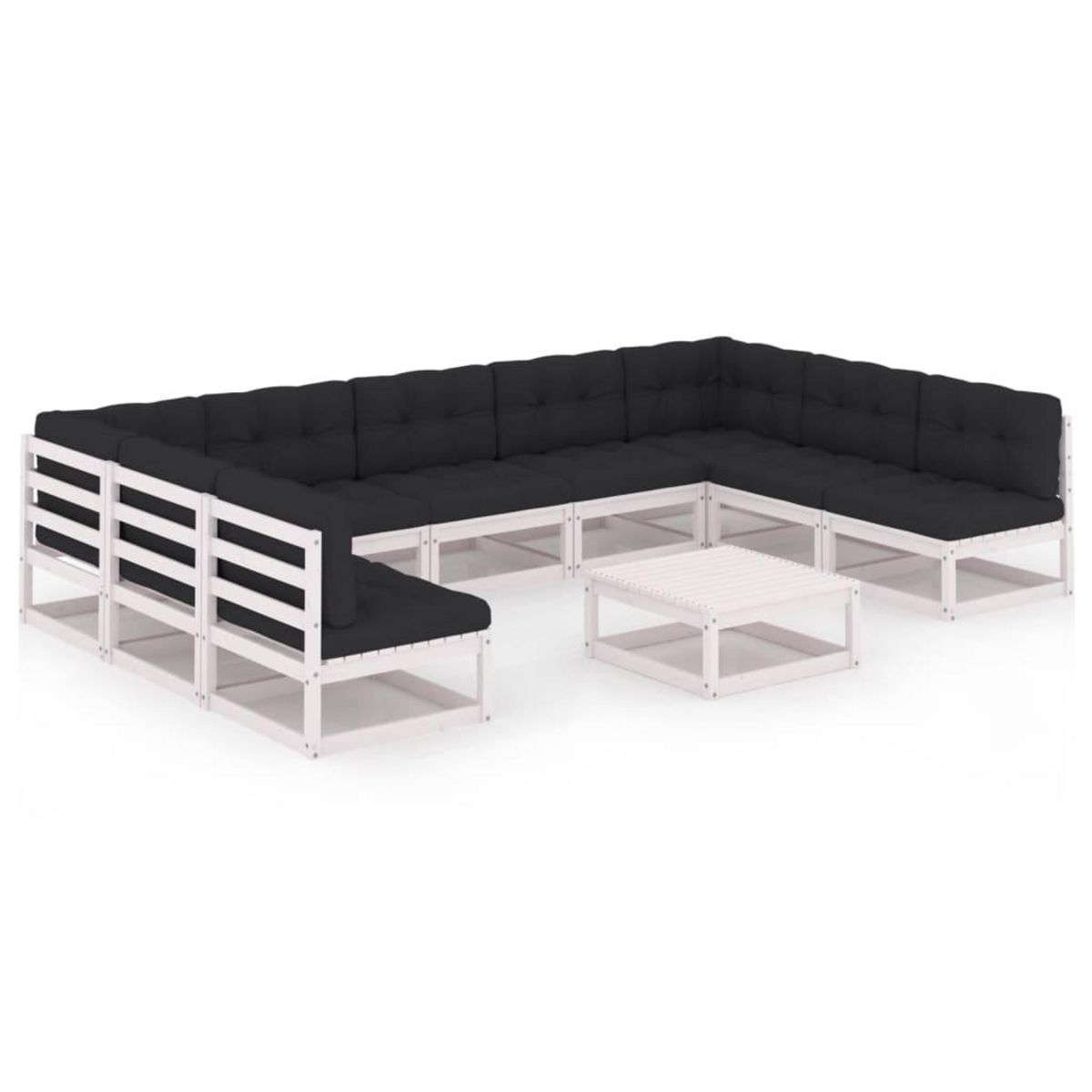 VIDAXL Salon de jardin 10 pcs avec coussins Blanc Bois de pin massif