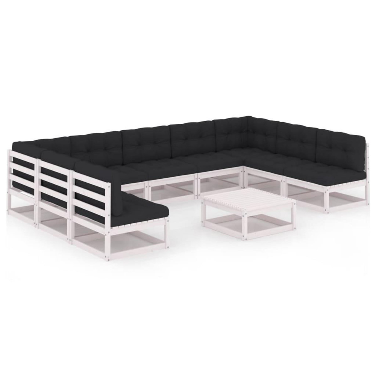 VIDAXL Salon de jardin 10 pcs avec coussins Blanc Bois de pin massif