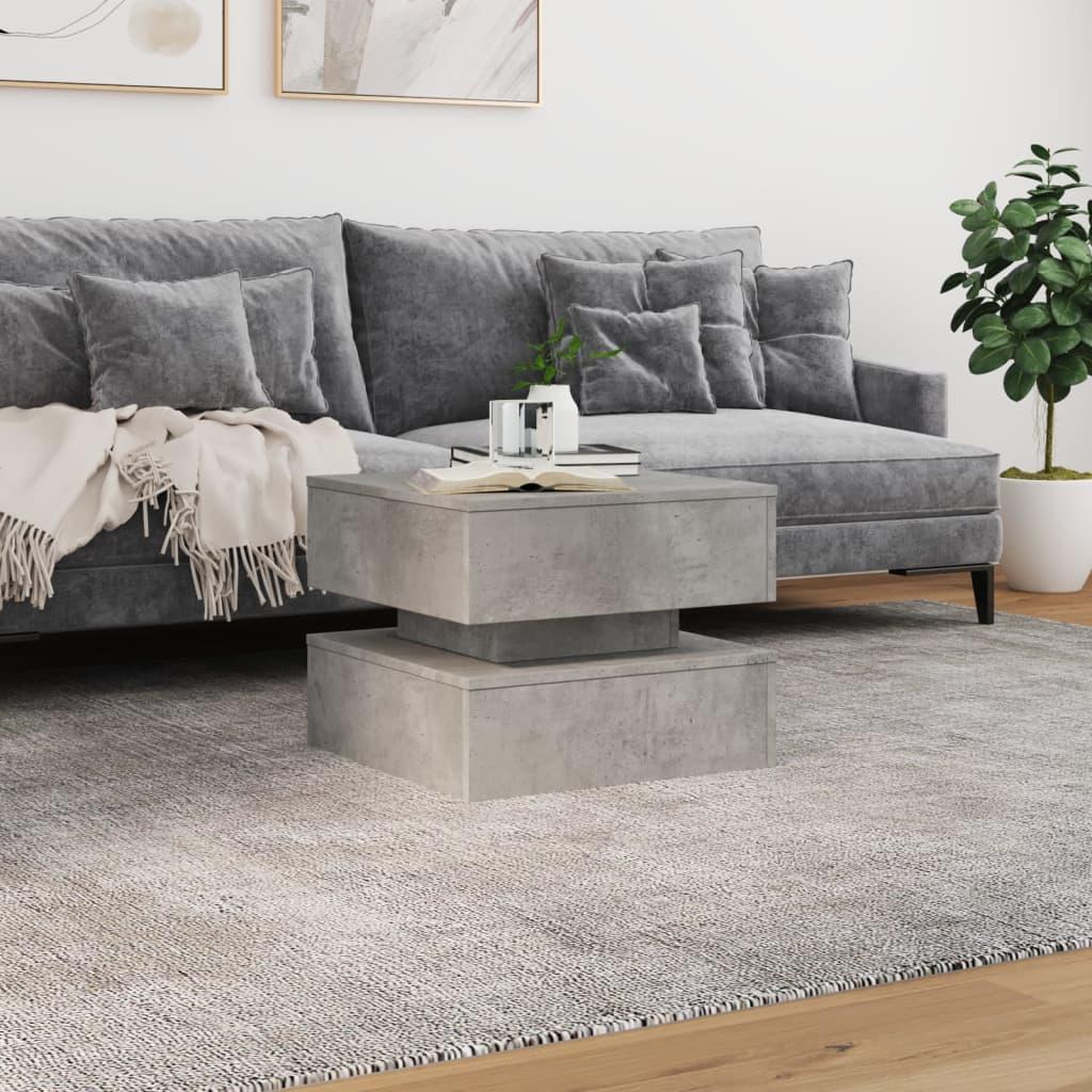 Voir la diapositive 4 : VIDAXL Table basse avec lumieres LED gris beton 50x50x40 cm