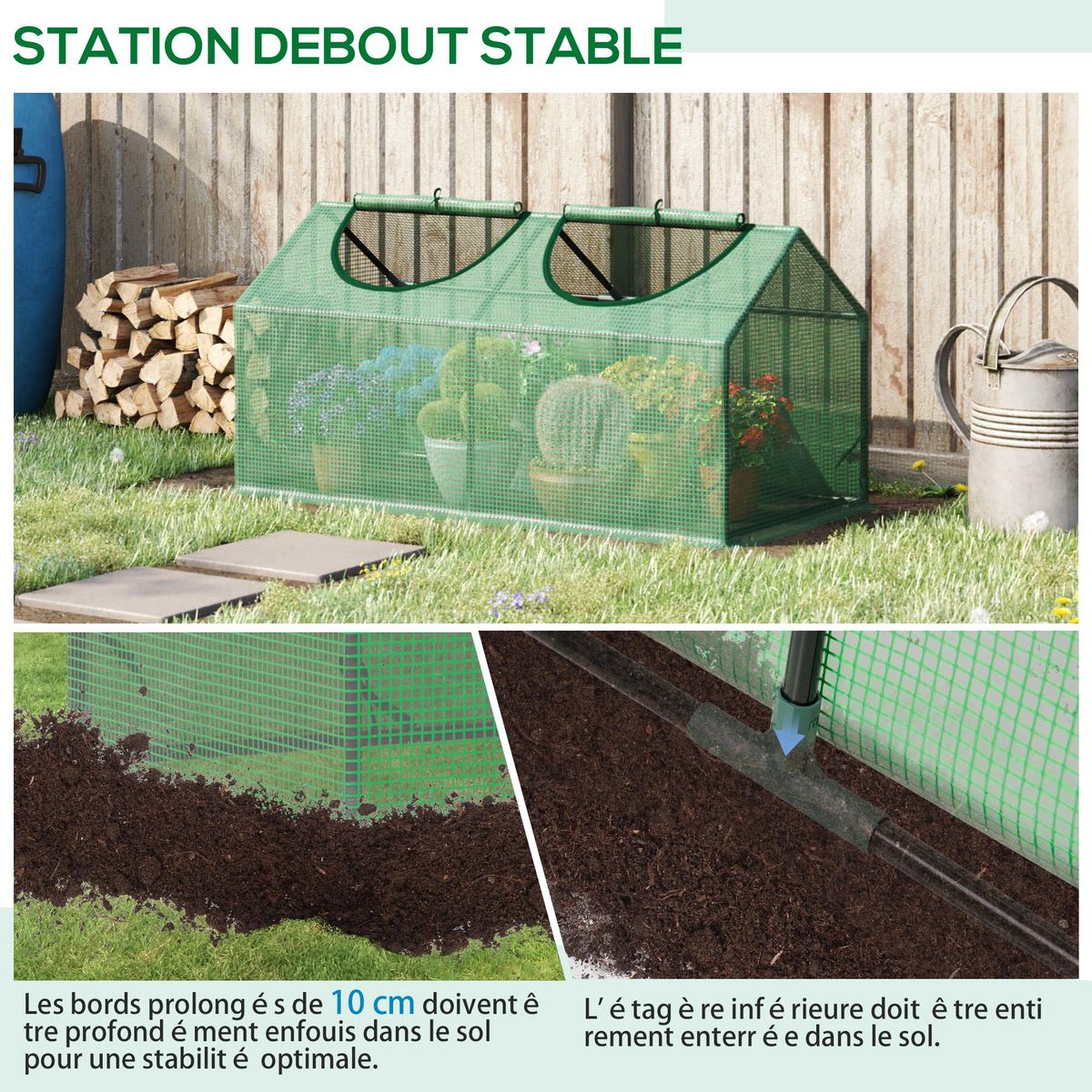 OUTSUNNY Mini serre de jardin serre à tomates 120 x 60 x 60 cm 2 fenêtres zippées enroulables acier thermolaqué PE haute densité vert
