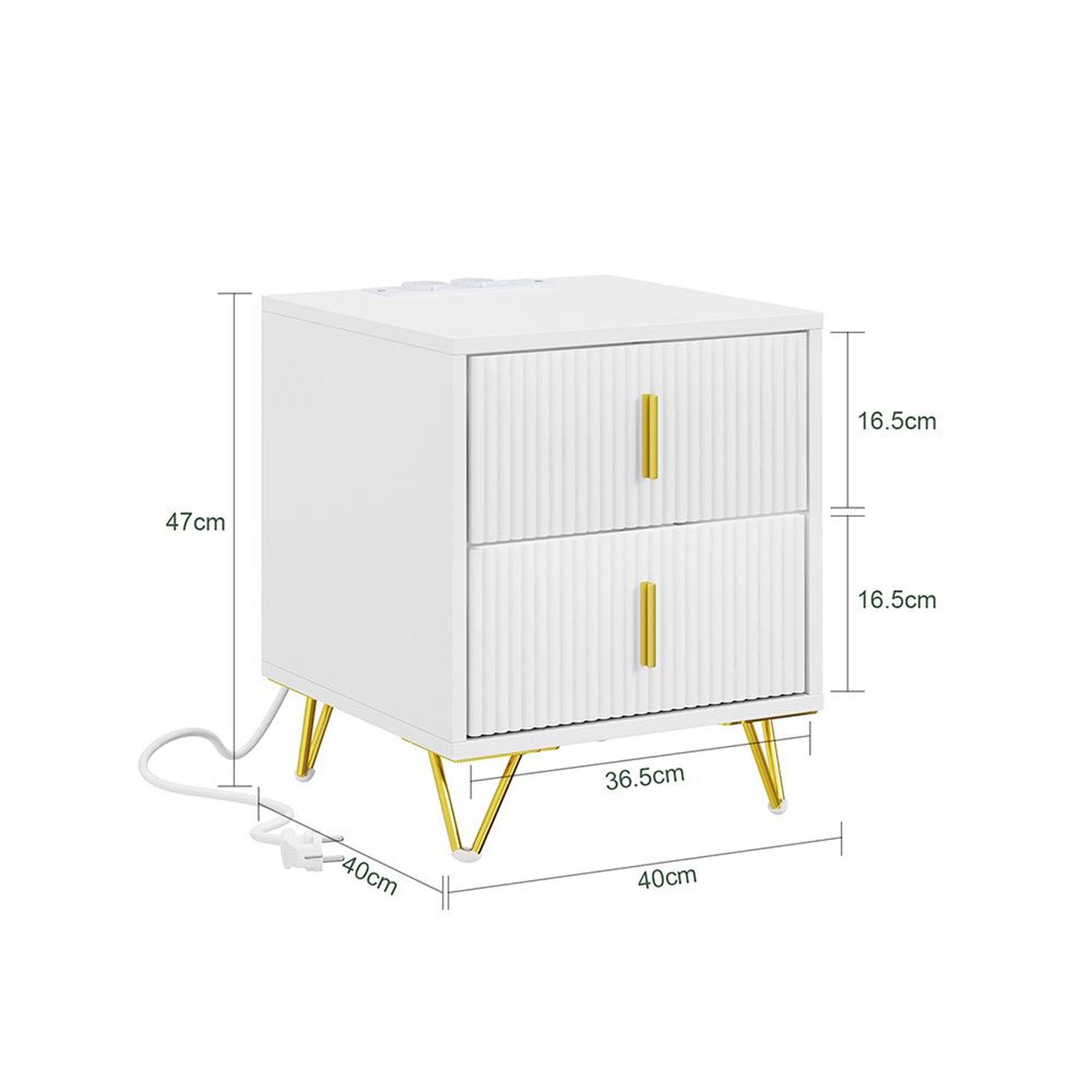 Voir la diapositive 3 : SOBUY Chevet avec 2 tiroirs blanc 40x36x47 cm FBT115-E-W