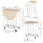 Voir la diapositive 3 : HOMCOM Ensemble table de bar pliable sur roulettes avec étagère et 2 tiroirs + 2 tabourets bois pin MDF blanc chêne clair