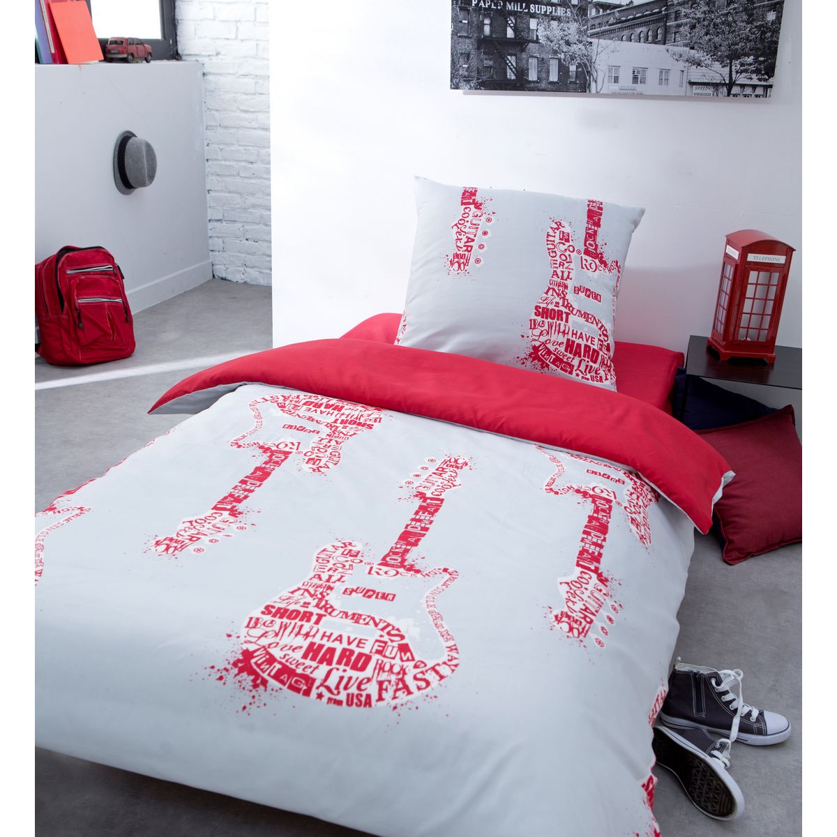 Parure de lit - Moto - Rouge - Housse de couette 140x200 cm - Taie d