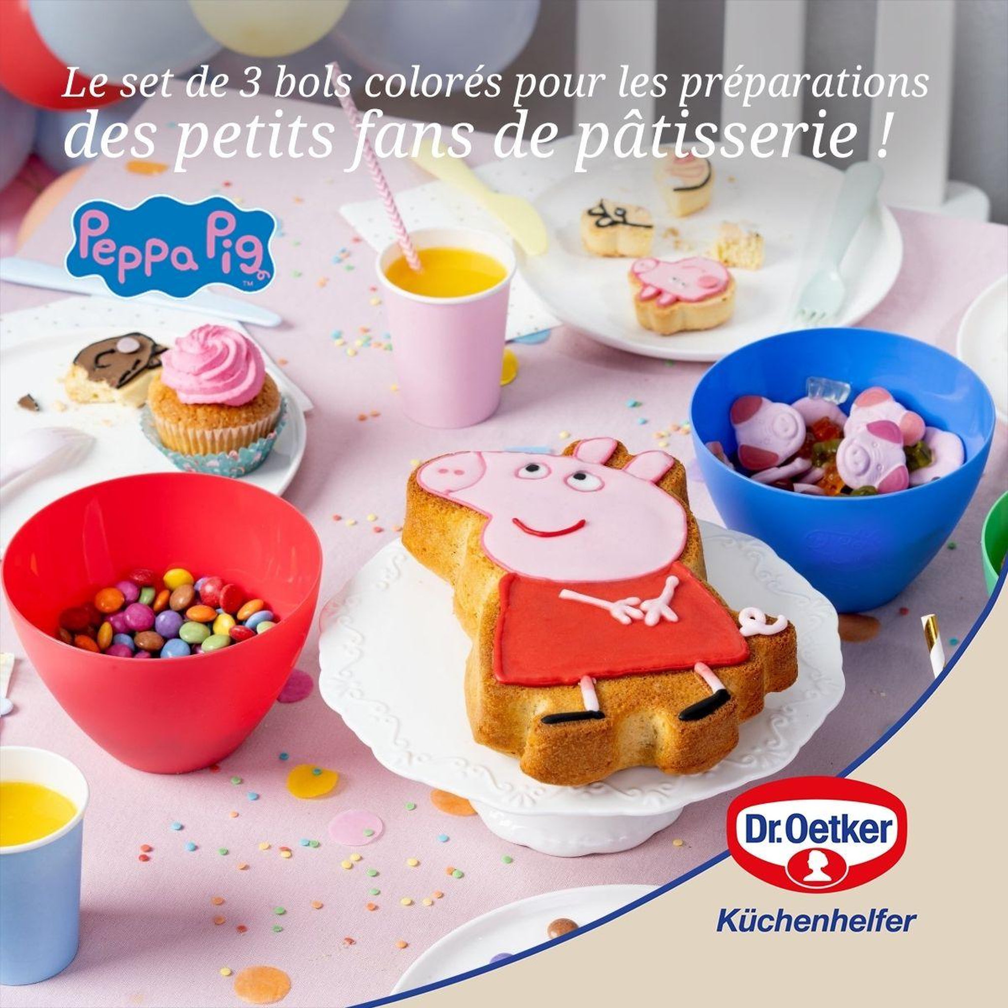 Voir la diapositive 2 : DR.OETKER Set de 3 bols pour cuisiner avec les enfants dr. Oetker peppa pig