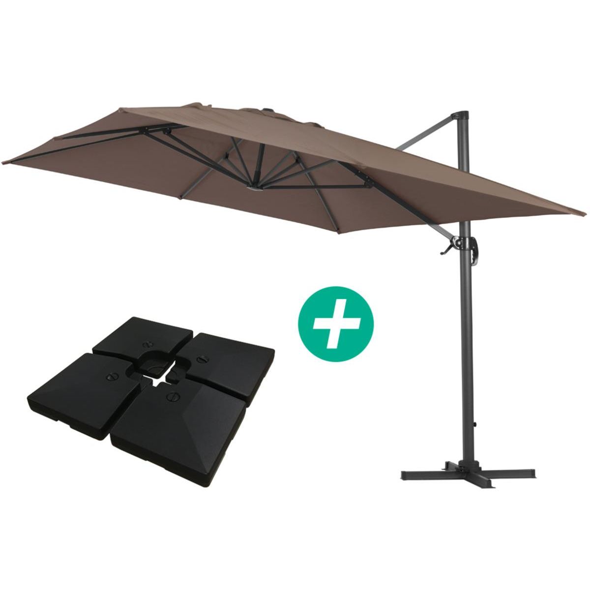 Habitat et Jardin Parasol jardin déporté Alu  Sun 4   - Rectangle - 3 x 4 m - Taupe - Dalles à lester incluses