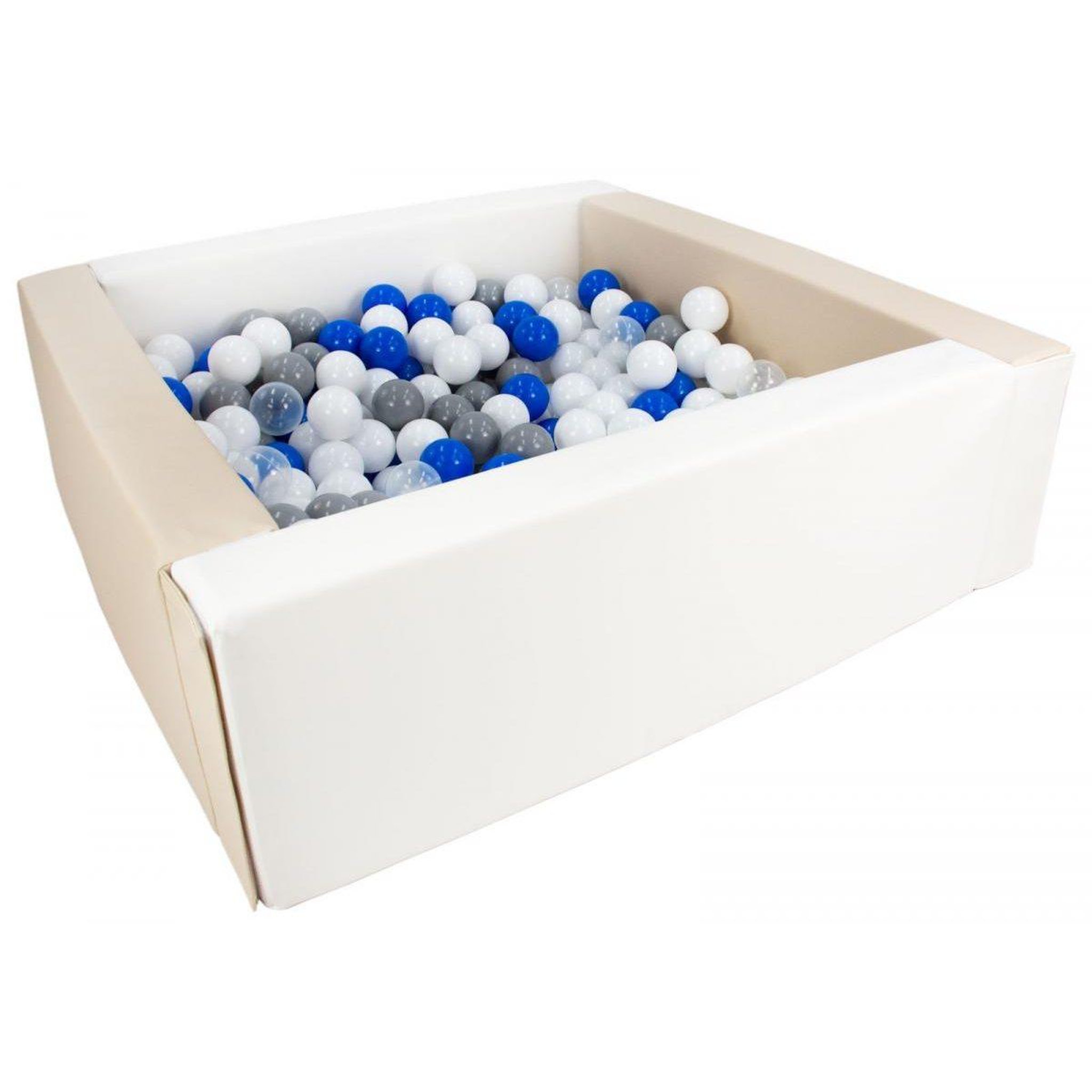 VELINDA Piscine à balles carrée avec 300 balles - blanc, cappuccino/blanc, transparent, bleu, gris