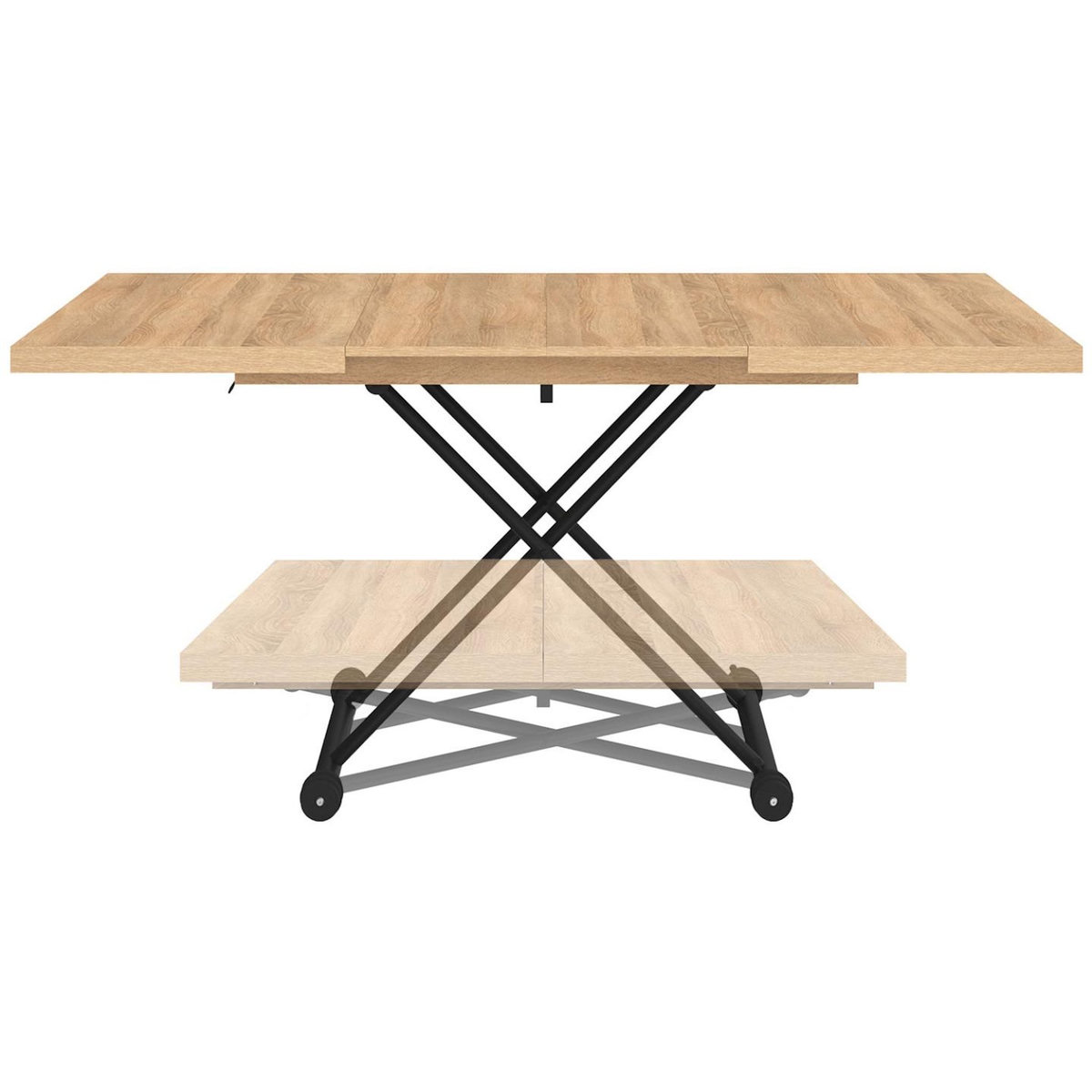 ID MARKET Table basse extensible relevable en table à manger rectangulaire ALTURA bois et noir design industriel