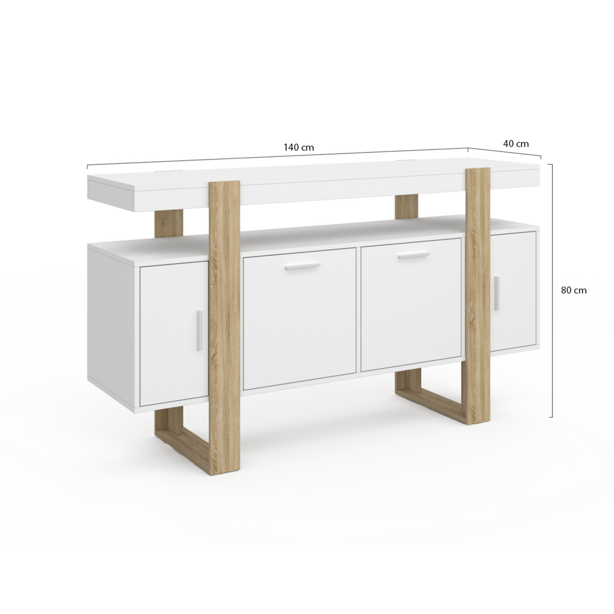 ID MARKET Buffet 140 cm PHOENIX 4 portes blanc et bois