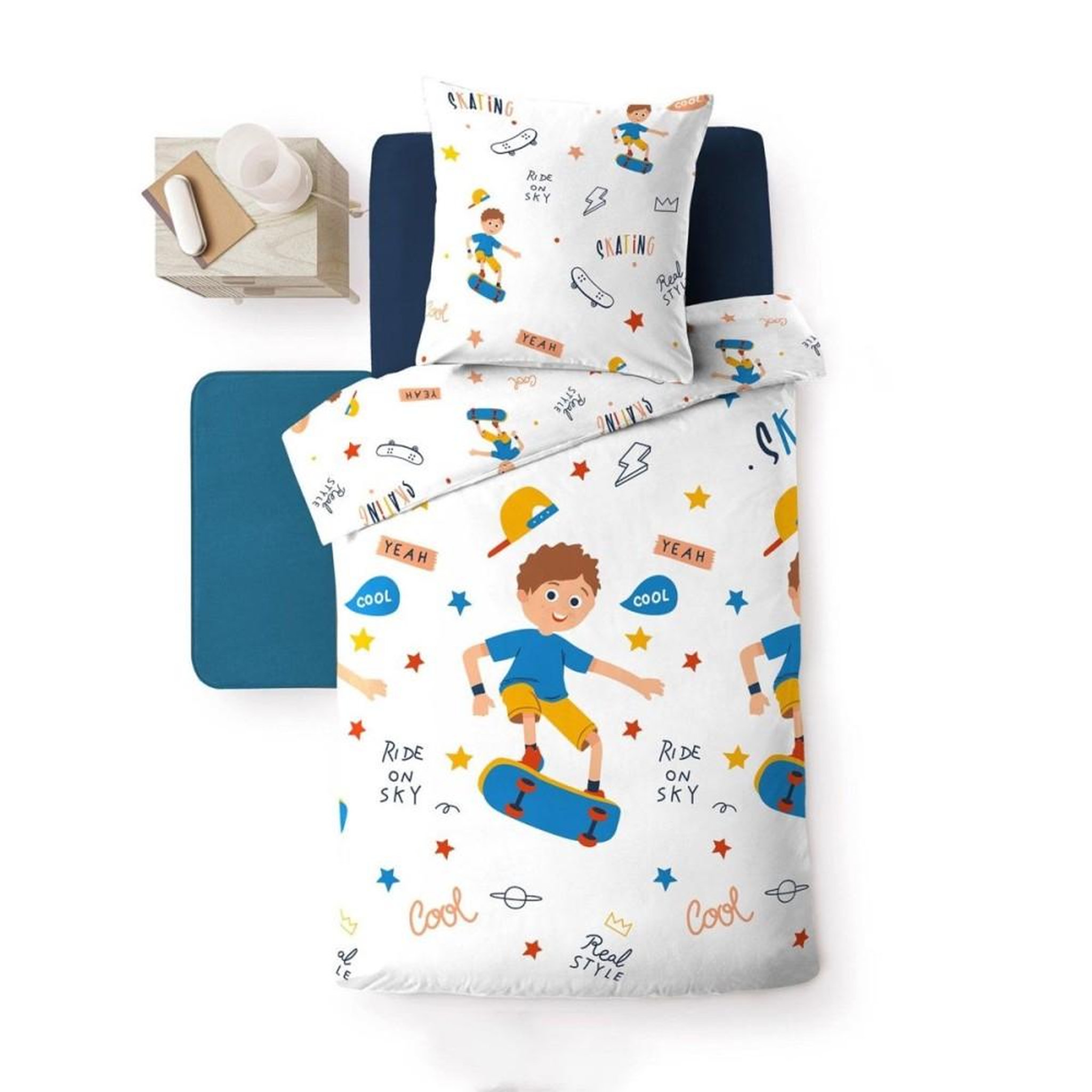 Voir la diapositive 2 : Douceur d'Intérieur Housse de couette enfant 140x200 Skateboy + 1 taie microfibre