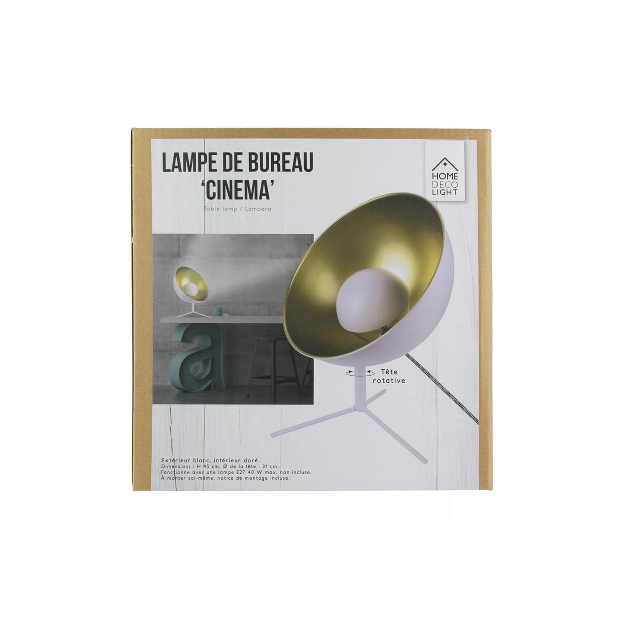 Voir la diapositive 4 : The Home Deco Factory Lampe à poser design  cinéma  45cm blanc