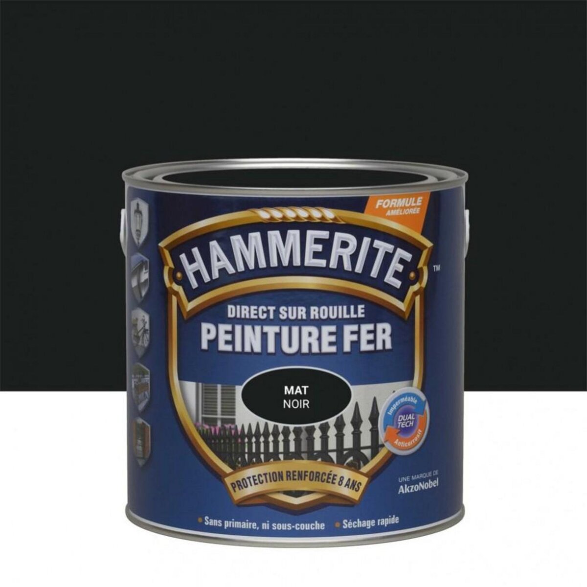 CENTRALE BRICO Peinture fer extérieur Direct sur rouille HAMMERITE noir ferronnerie mat 2.5 l