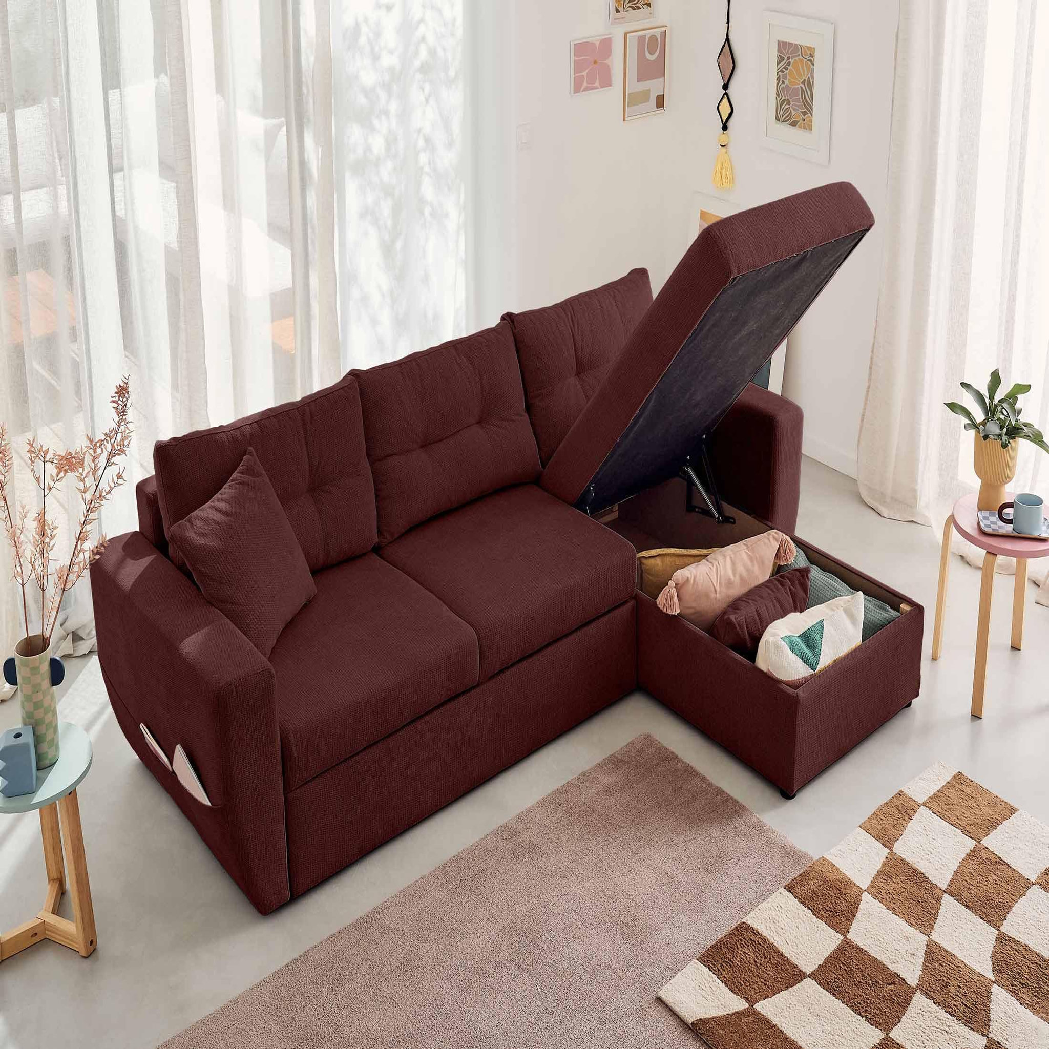 Voir la diapositive 3 : BEST MOBILIER Astoria - canapé d'angle réversible 4 places - convertible avec coffre - en tissu texturé