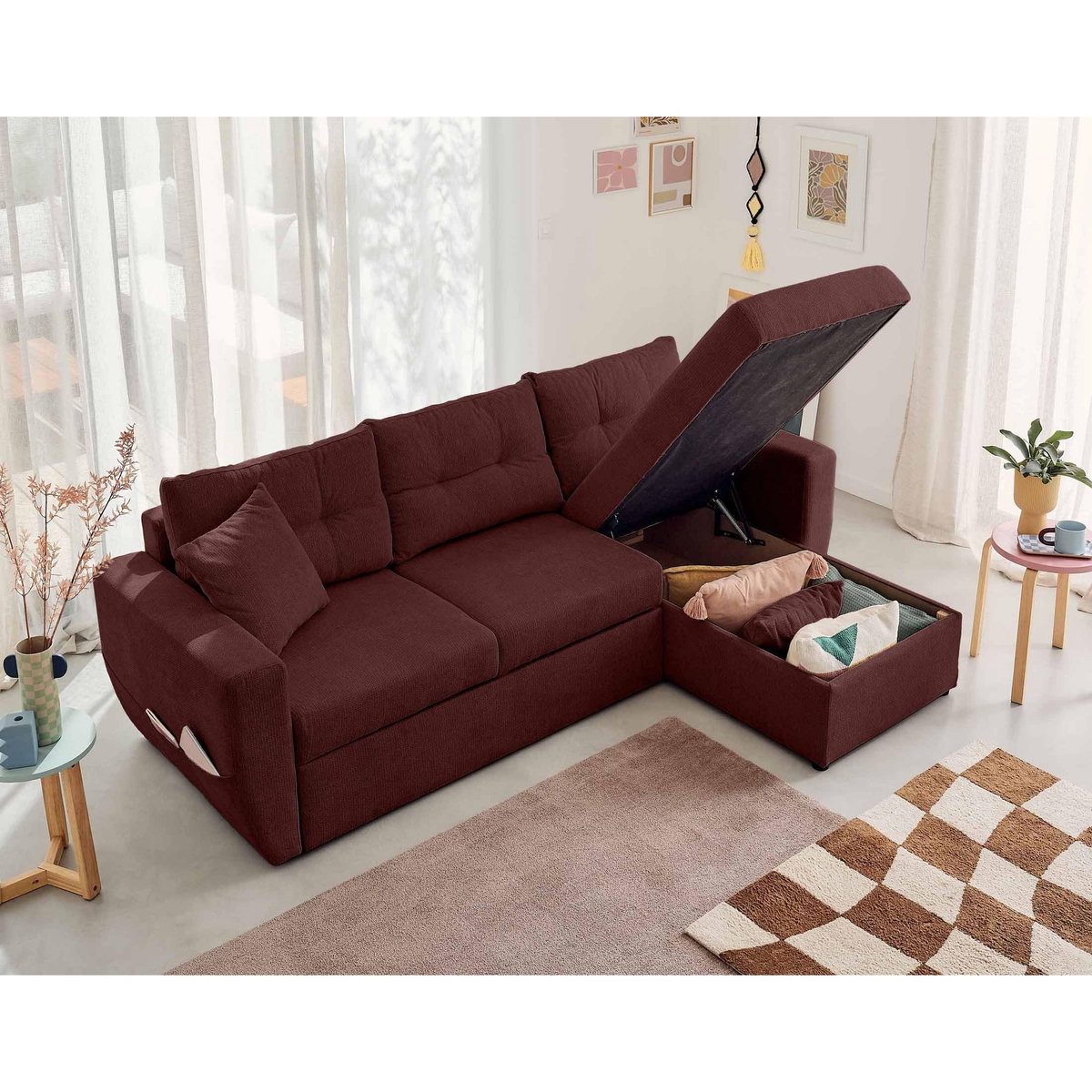 BEST MOBILIER Astoria - canapé d'angle réversible 4 places - convertible avec coffre - en tissu texturé