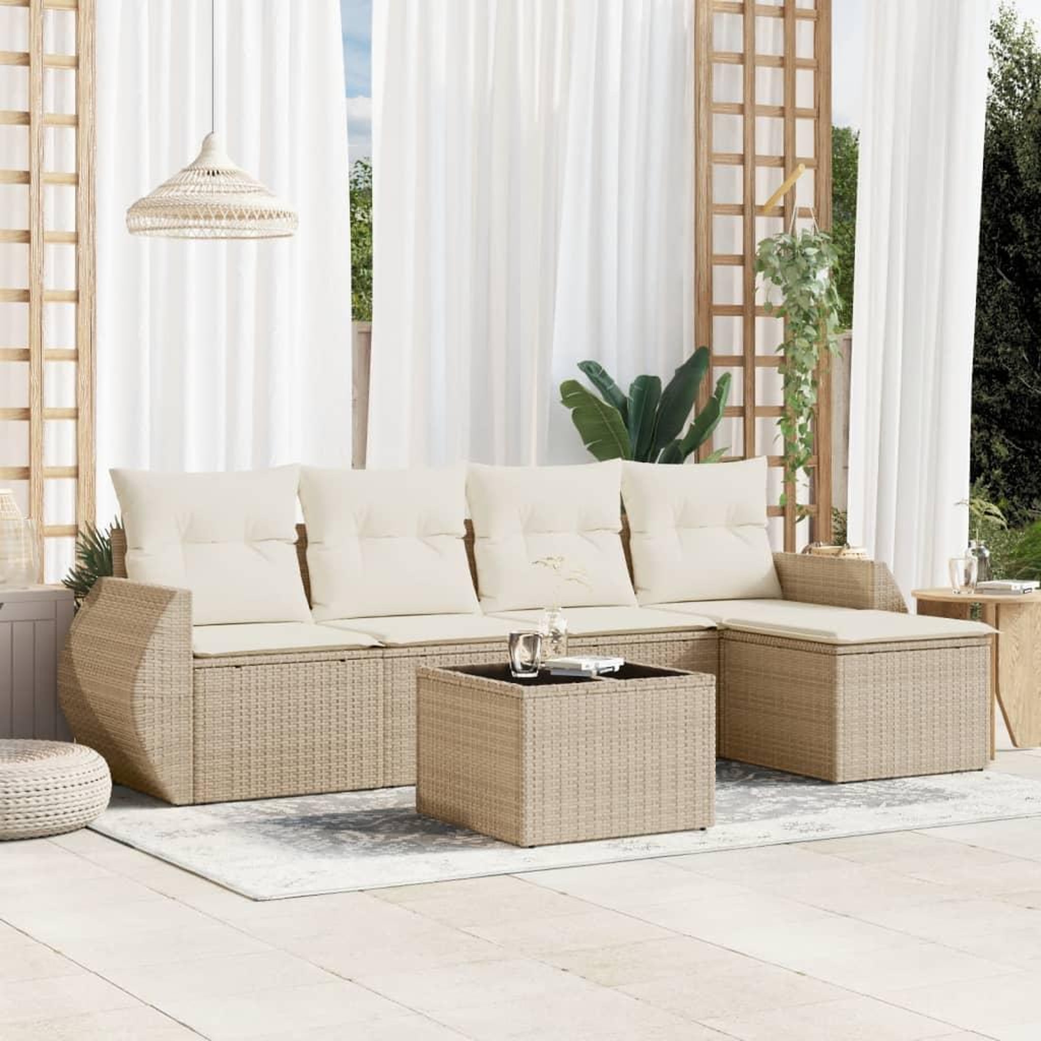 VIDAXL Salon de jardin avec coussins 6 pcs beige resine tressee