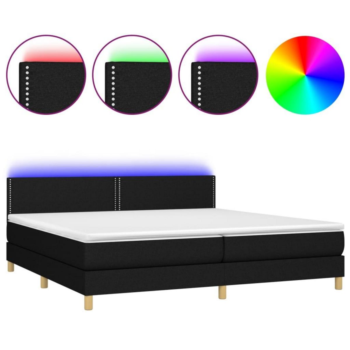 VIDAXL Sommier a lattes de lit et matelas et LED Noir 200x200 cm Tissu