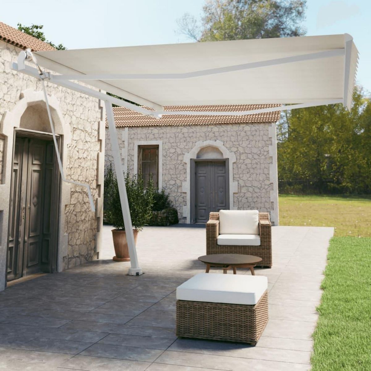 VIDAXL Jeu de poteaux d'auvent blanc 450x245 cm fer