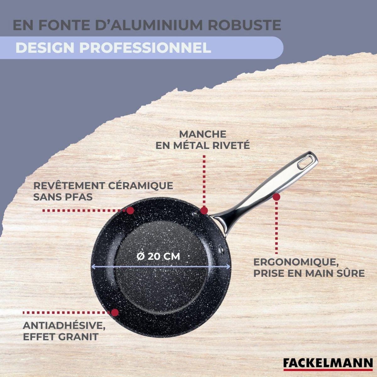 Fackelmann Poêle 20 cm fonte alu revêtement antiadhésif céramique sans PFAS Fackelmann