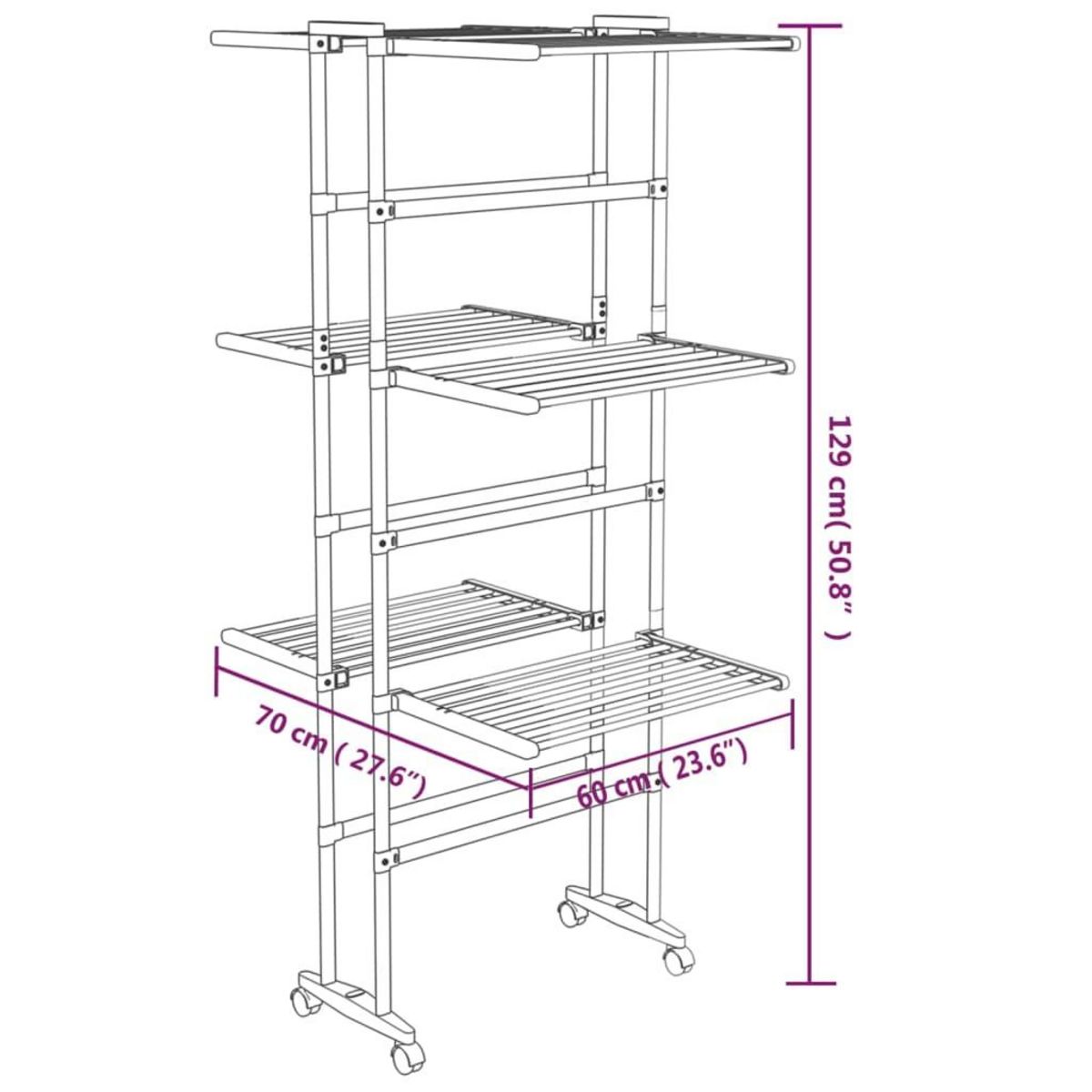 VIDAXL Etagere a linge a 3 niveaux avec roues Argente 60x70x129 cm
