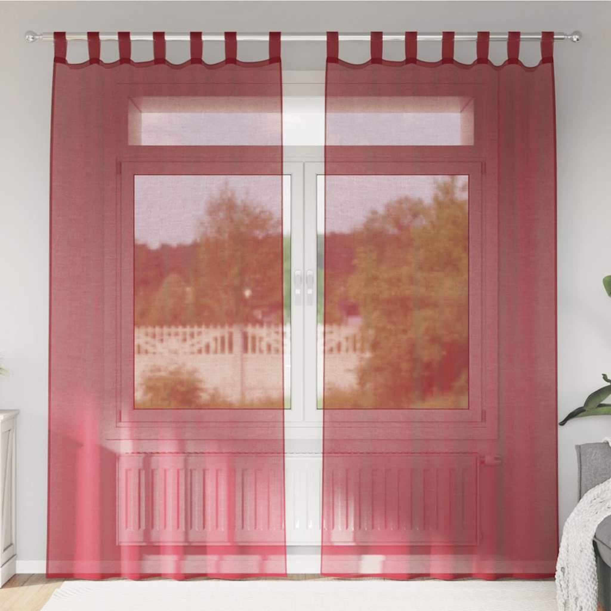 VIDAXL Rideaux en voile avec passe-tringles 2 pcs rouge bordeaux