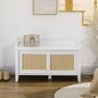 Voir la diapositive 4 : HOMCOM Meuble chaussures banc à chaussures 2 en 1 style bohème chic 2 portes coulissantes - MDF blanc cannage rotin