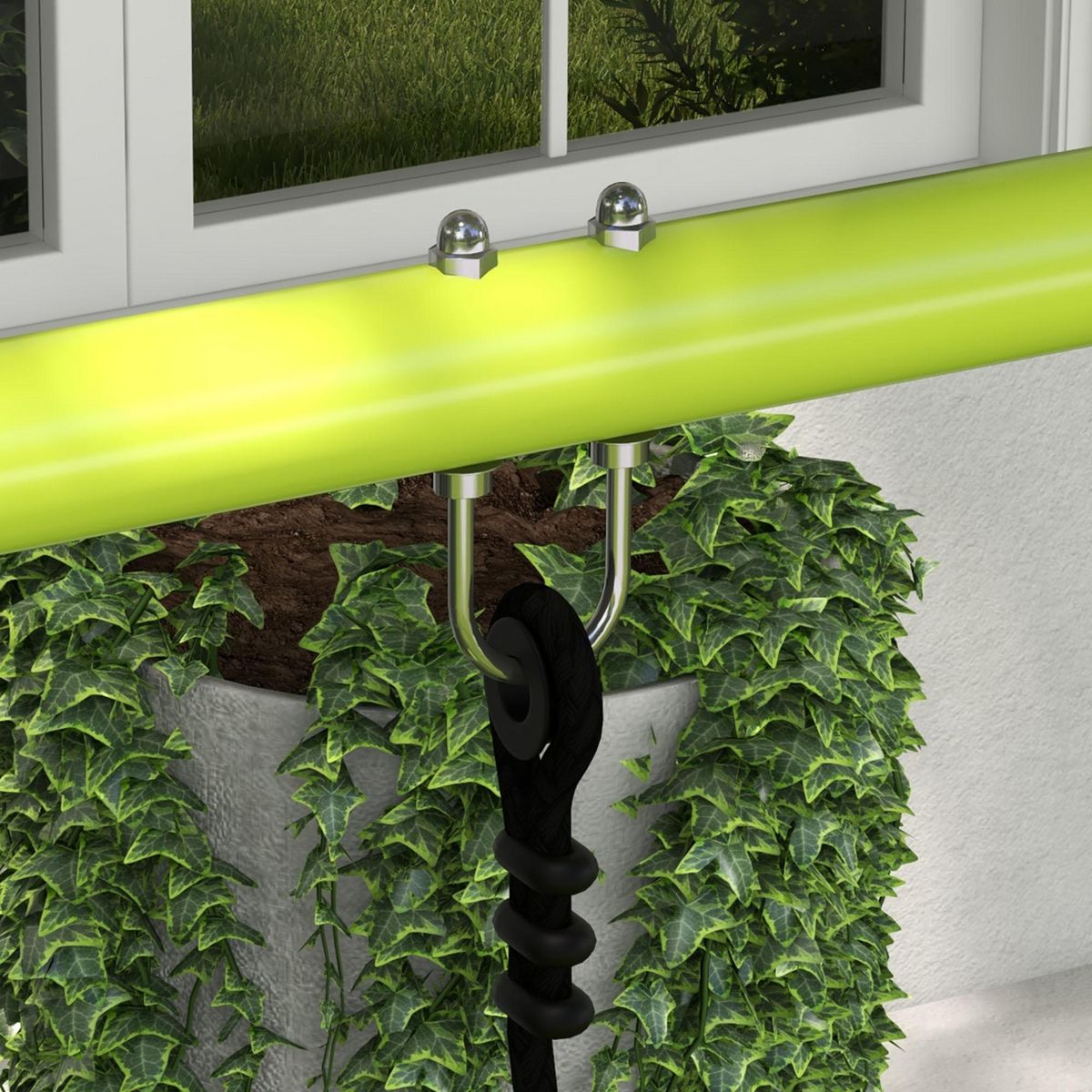 OUTSUNNY Balançoire 2 agrès portique avec balançoire et face à face dim. 2,55L x 1,6l x 1,8H m métal époxy PE gris vert