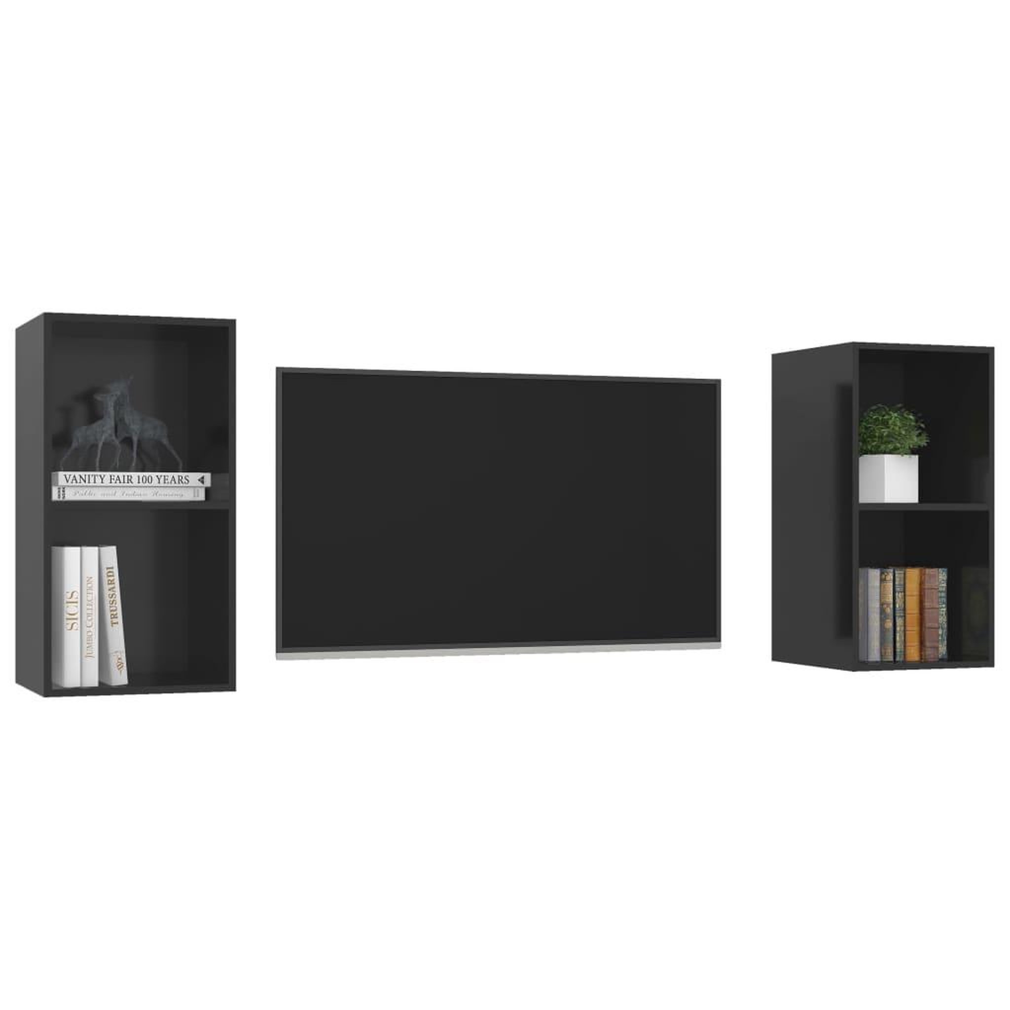 Voir la diapositive 3 : VIDAXL Meubles TV muraux 2 pcs Noir brillant Bois d'ingenierie
