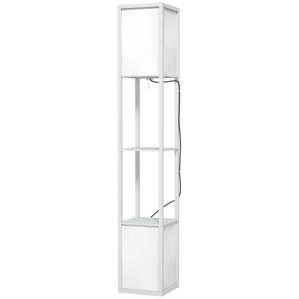 HOMCOM Lampadaire étagères design H.156 cm double éclairage abat-jour tissu blanc