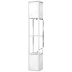 HOMCOM Lampadaire étagères design H.156 cm double éclairage abat-jour tissu blanc