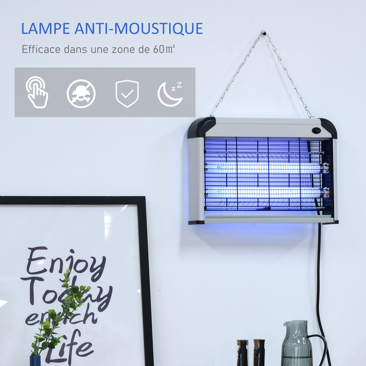 OUTSUNNY Outsunny Lampe UV anti-insectes anti moustique tue mouche électrique destructeur d'insectes 20 W gris