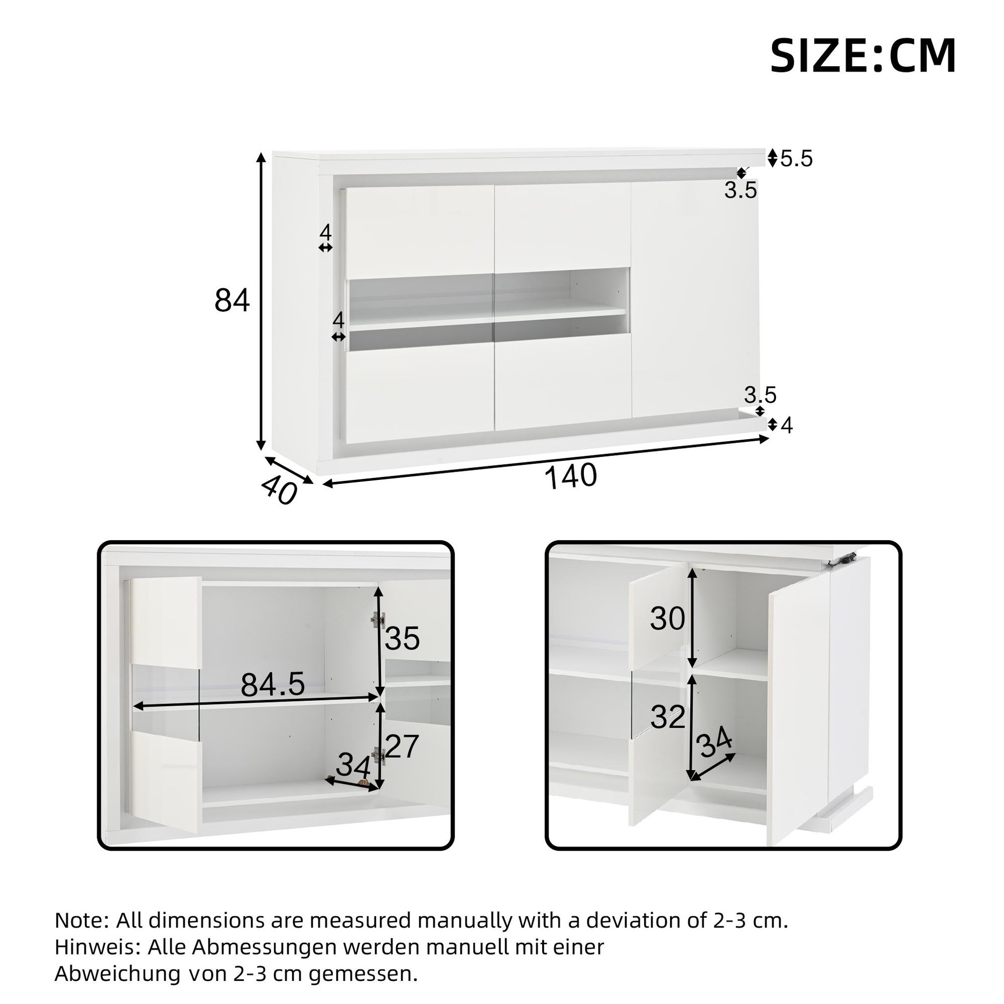 Voir la diapositive 3 : MERAX Buffet 3 porte(s) 0 tiroir(s) - 140 cm blanc led panneau de particules