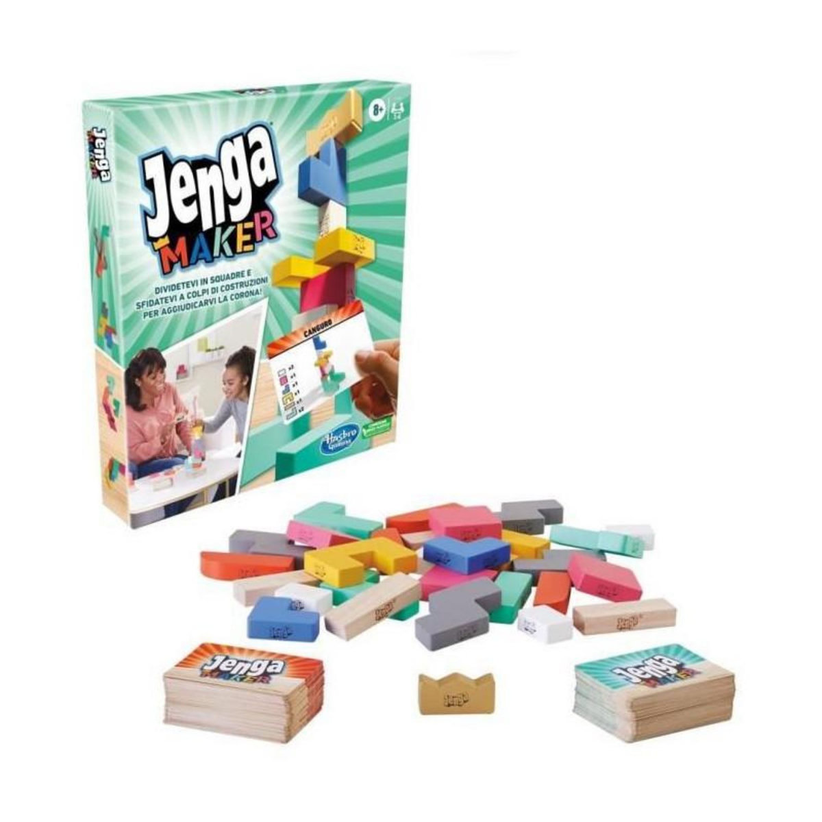 HASBRO Jenga Maker, tour d'empilage avec blocs en bois massif véritable, jeu pour enfants, a partir de 8 ans, pour 2 a 6 joueurs