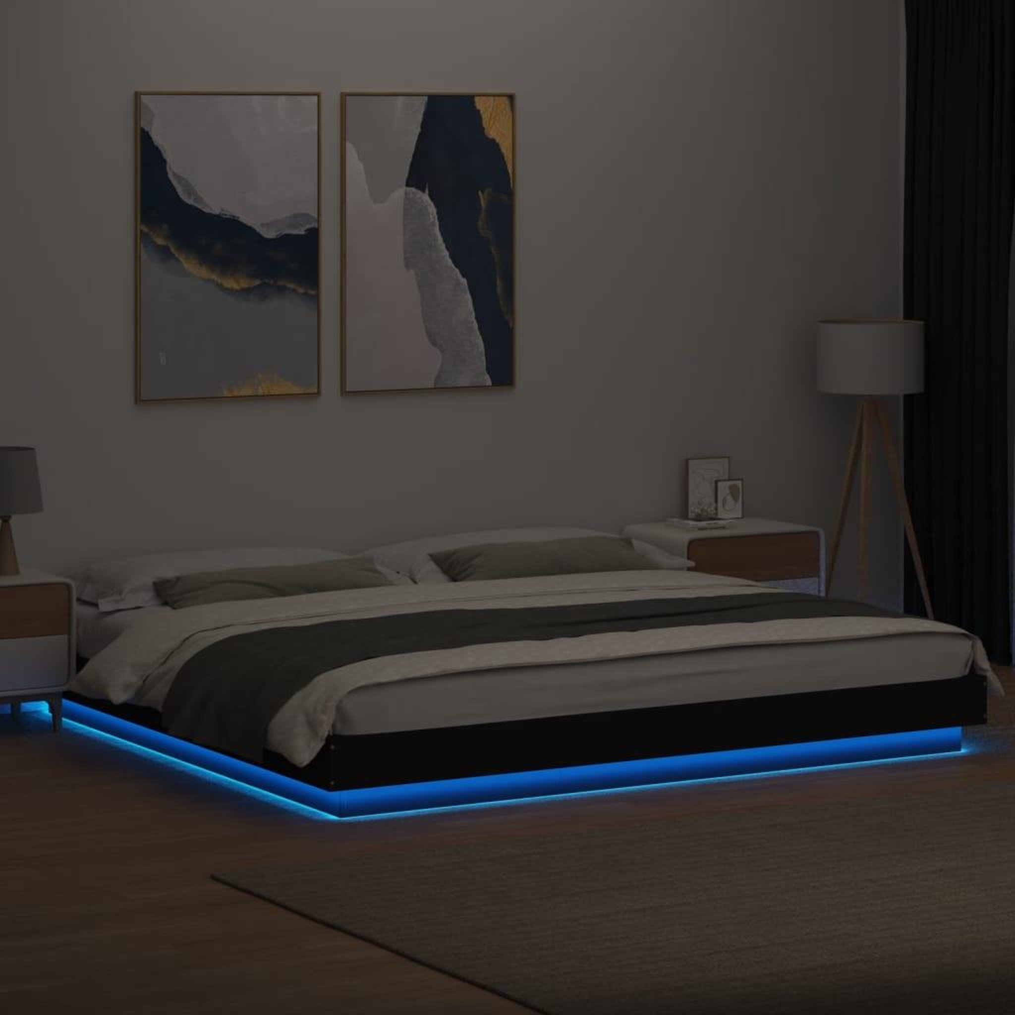 Voir la diapositive 4 : VIDAXL Cadre de lit avec lumieres LED sans matelas noir 200x200 cm