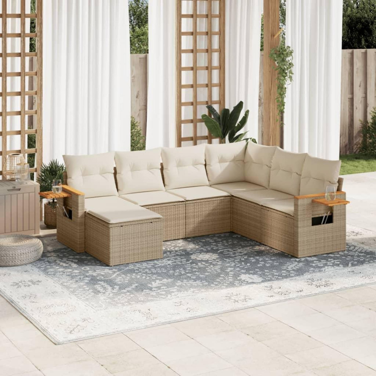 VIDAXL Salon de jardin avec coussins 7 pcs beige resine tressee