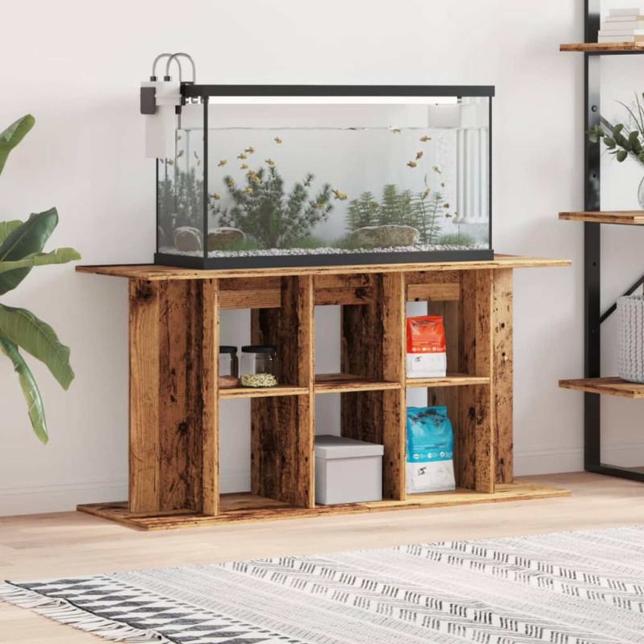 Voir la diapositive 1 : VIDAXL Support pour aquarium vieux bois 120x40x60 cm bois d ingénierie