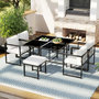 Voir la diapositive 2 : MERAX Salon de jardin 6 places 7 pièces avec table, chaises, fauteuils et repose-pieds, blanc noir